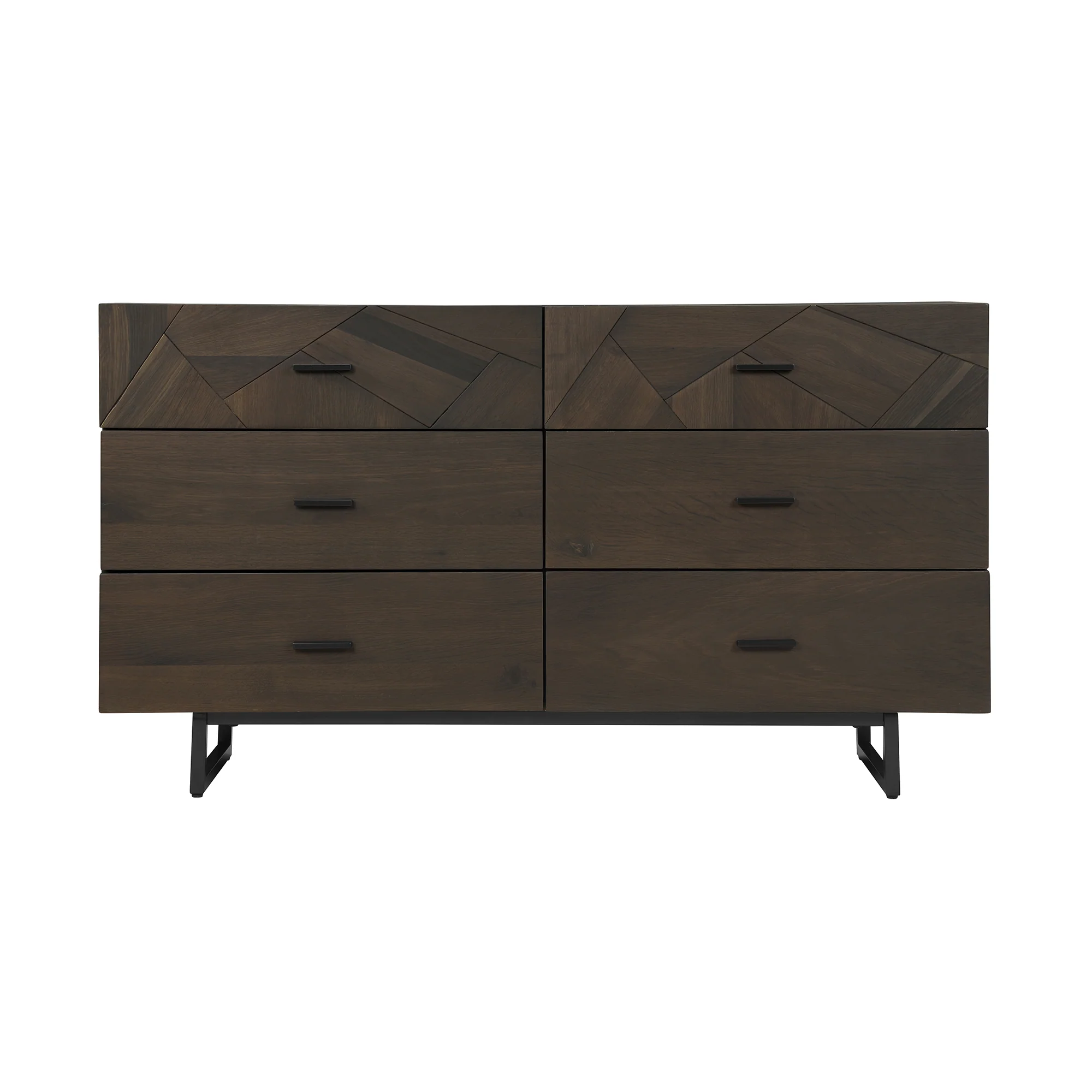 Marquis 6 Drawer Oak Wood Dresser with Black Metal Legs By Armen Living - Image 2