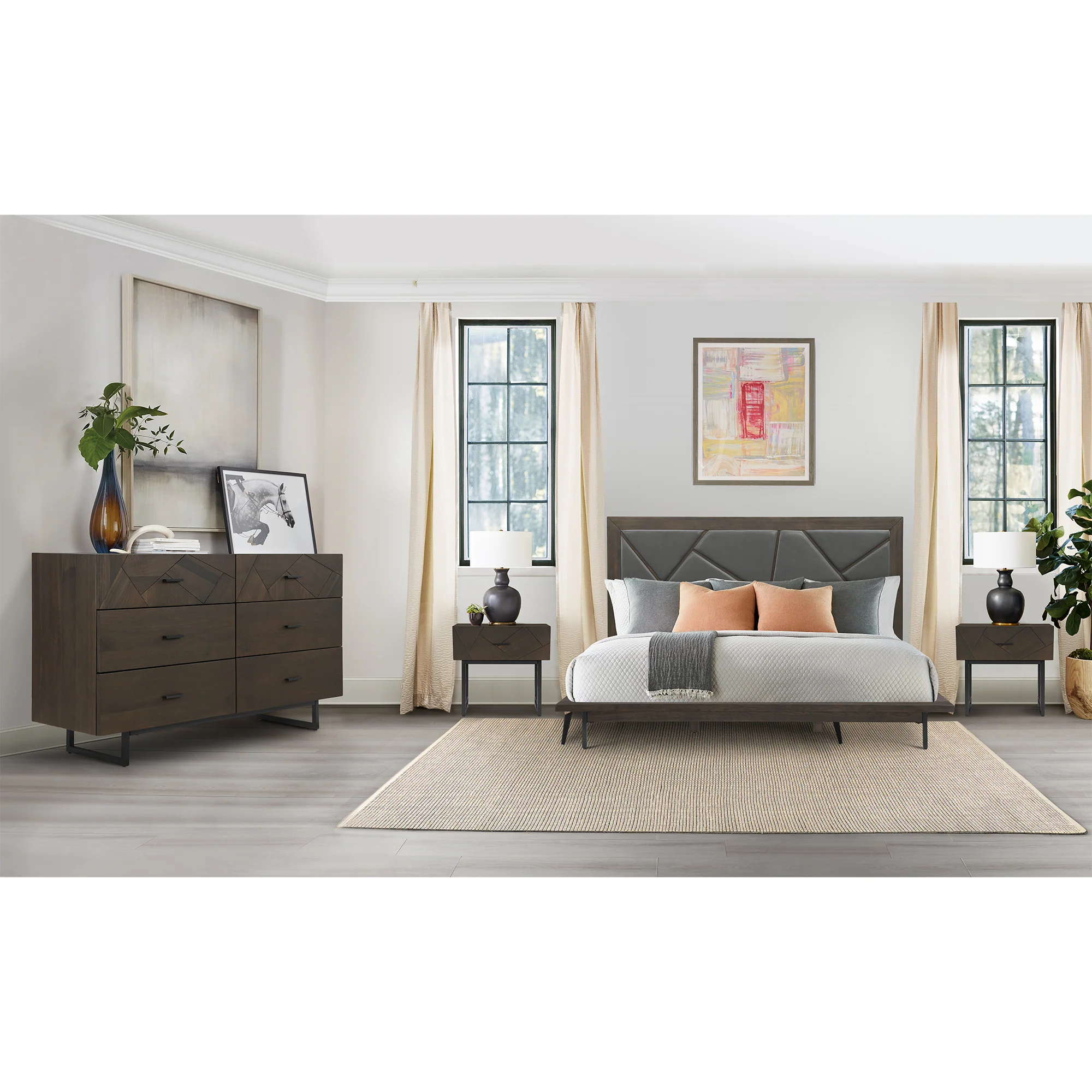 Marquis 6 Drawer Oak Wood Dresser with Black Metal Legs By Armen Living - Image 3