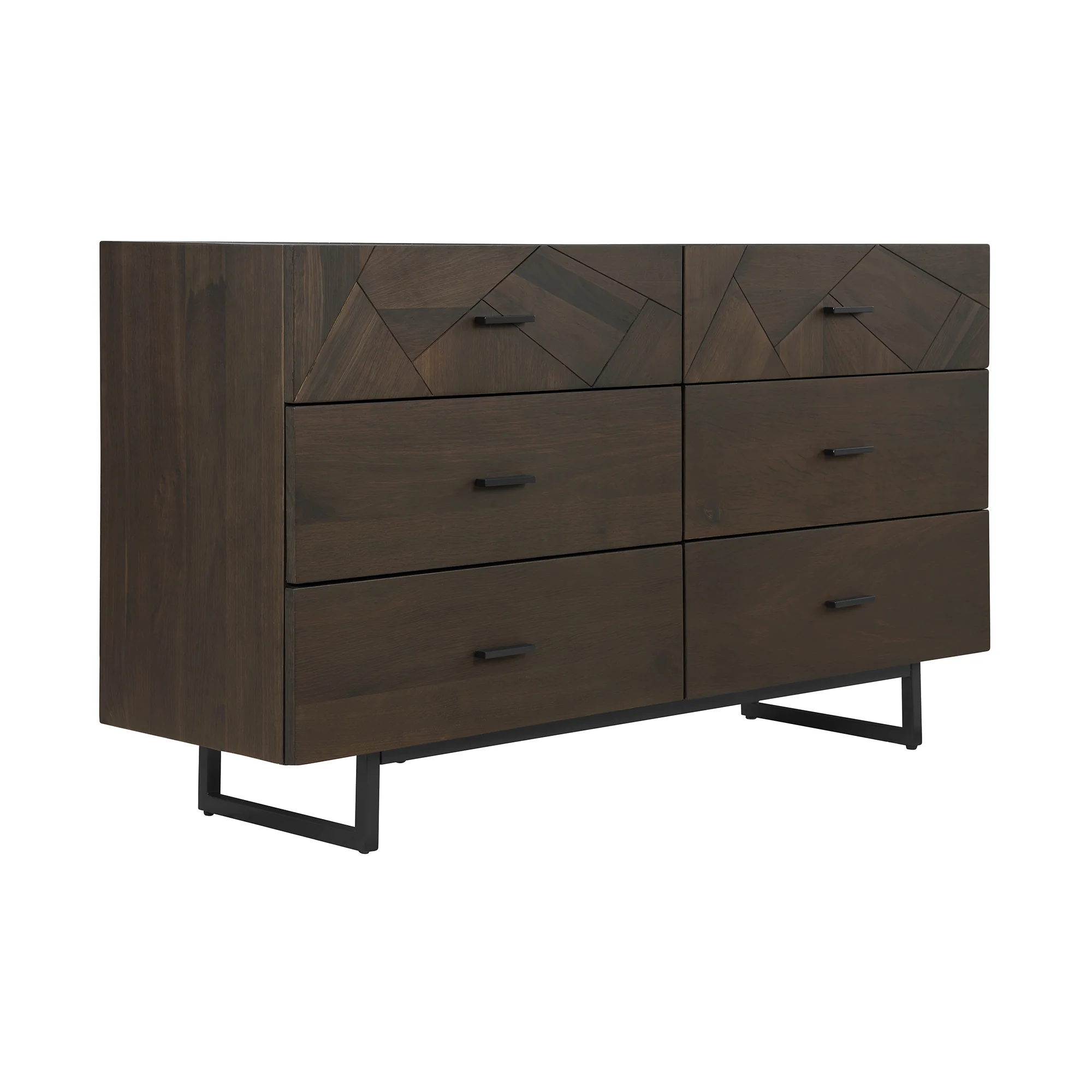 Marquis 6 Drawer Oak Wood Dresser with Black Metal Legs By Armen Living - Image 4
