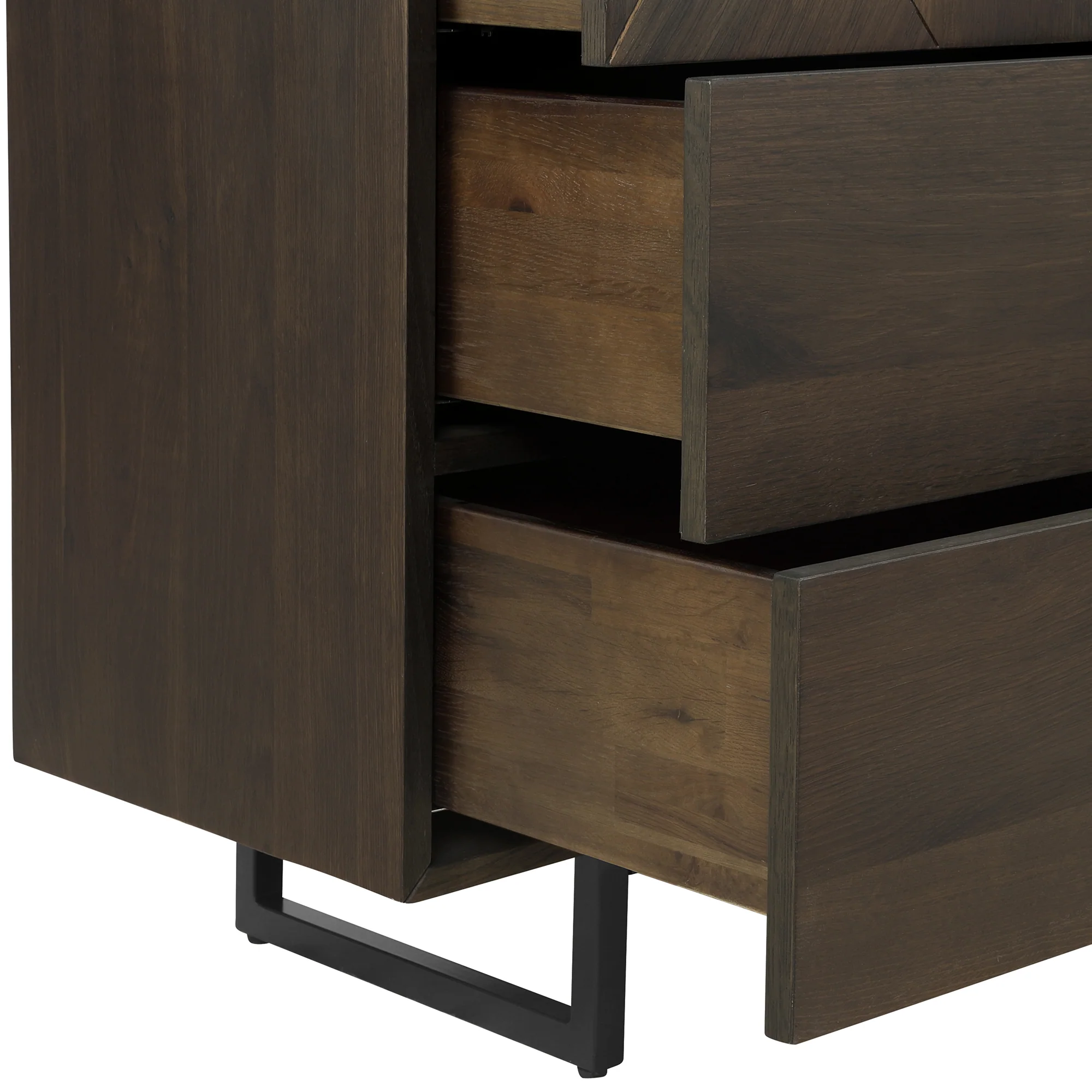 Marquis 6 Drawer Oak Wood Dresser with Black Metal Legs By Armen Living - Image 6