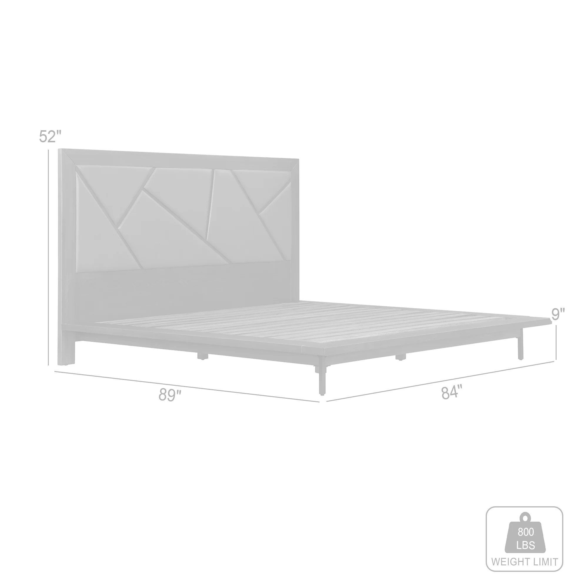 Marquis King Size Platform Bed Frame in Oak Wood with Faux Leather Headboard and Black Metal Legs By Armen Living - Image 10