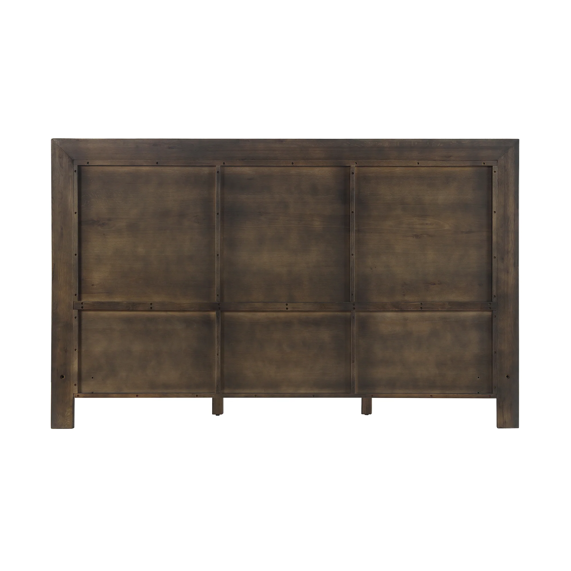 Marquis King Size Platform Bed Frame in Oak Wood with Faux Leather Headboard and Black Metal Legs By Armen Living - Image 6