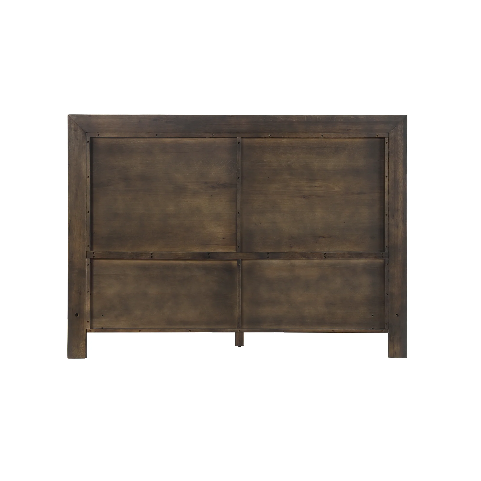 Marquis Queen Size Platform Bed Frame in Oak Wood with Faux Leather Headboard and Black Metal Legs By Armen Living - Image 6