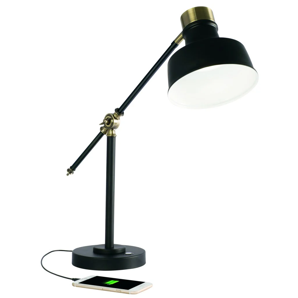 Matte Black and Antiqued Brass LED Adjustable Desk Lamp By Homeroots - Image 2
