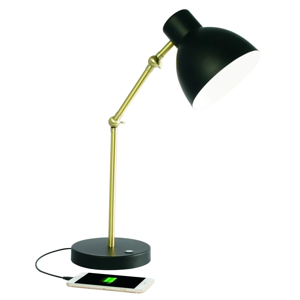 Matte Black and Gold Mod LED Adjustable Desk Lamp By Homeroots - Image 2