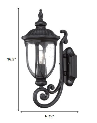 Matte Black Cast Aluminum Glass Lantern Wall Light By Homeroots - Image 2