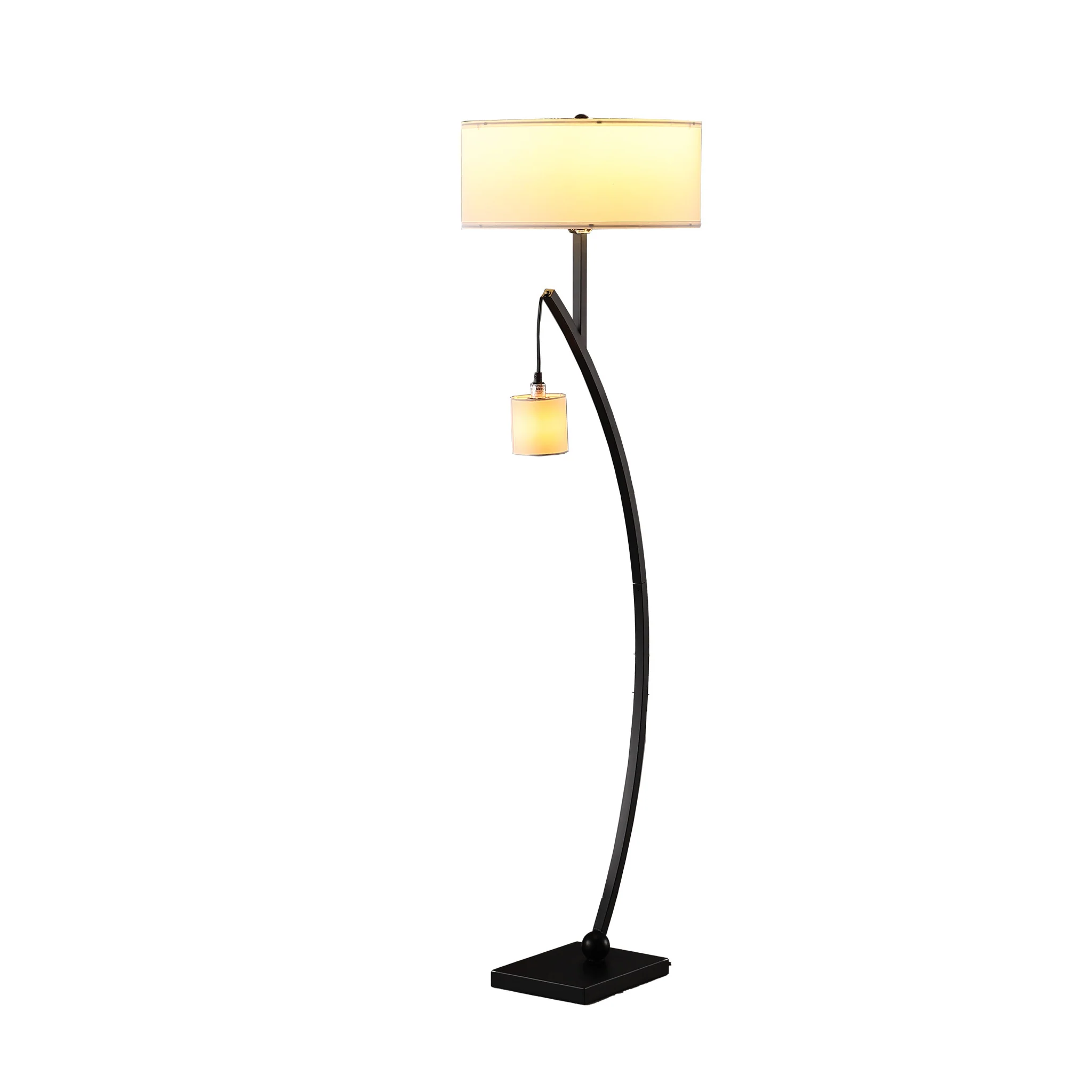 Matte Black Dual Arc Floor Lamp With White Drum Shade By Homeroots - Image 2