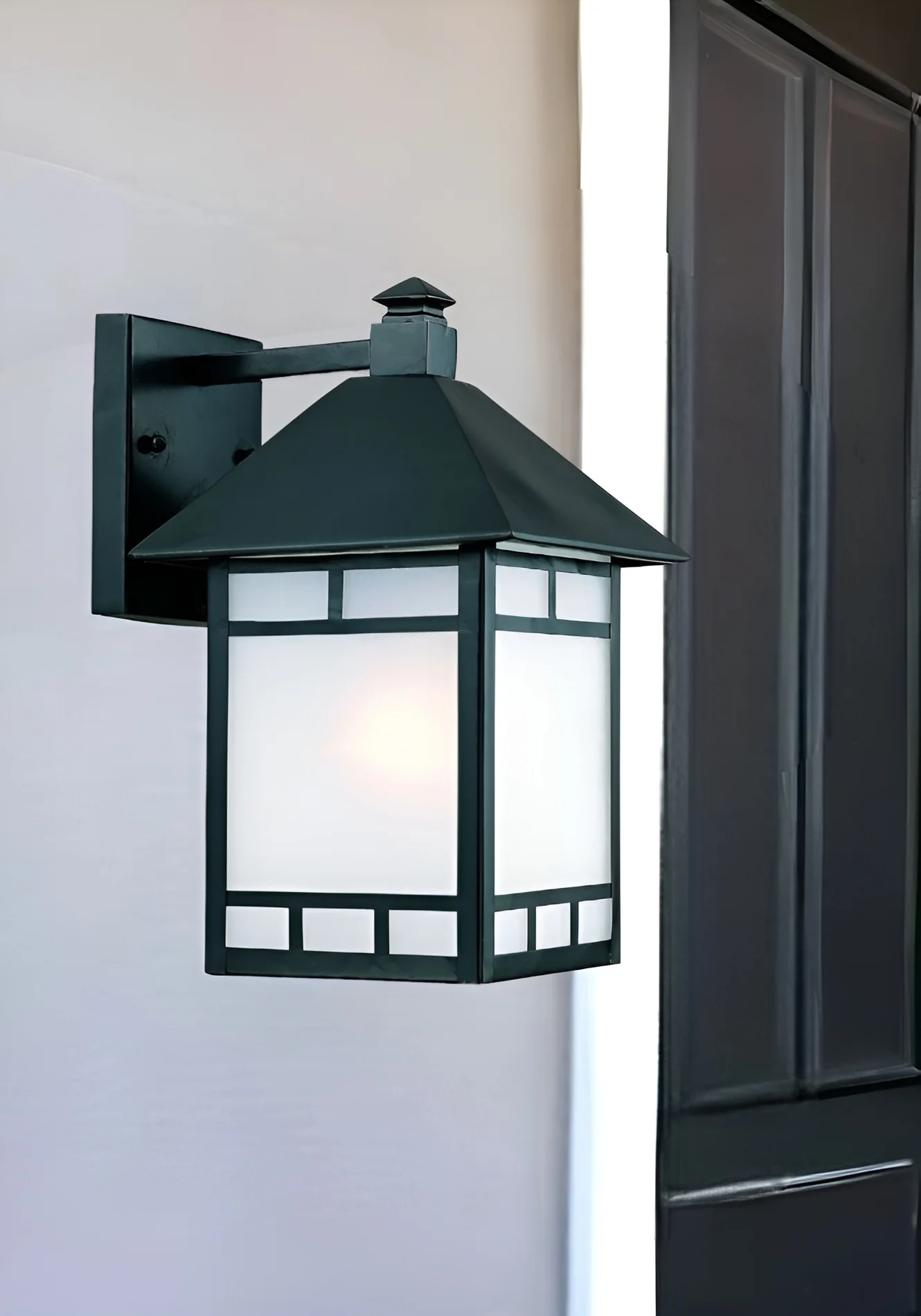 Matte Black Frosted Glass Lantern Wall Light By Homeroots - Image 2
