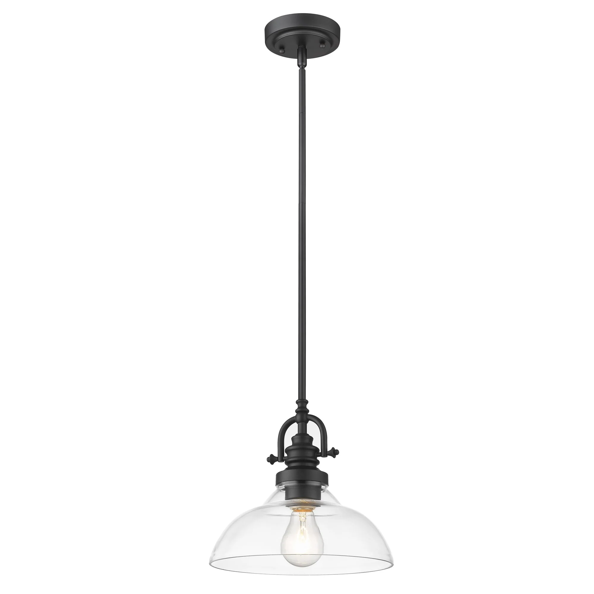 Matte Black Hanging Light with Glass Dome Shade By Homeroots - Image 2