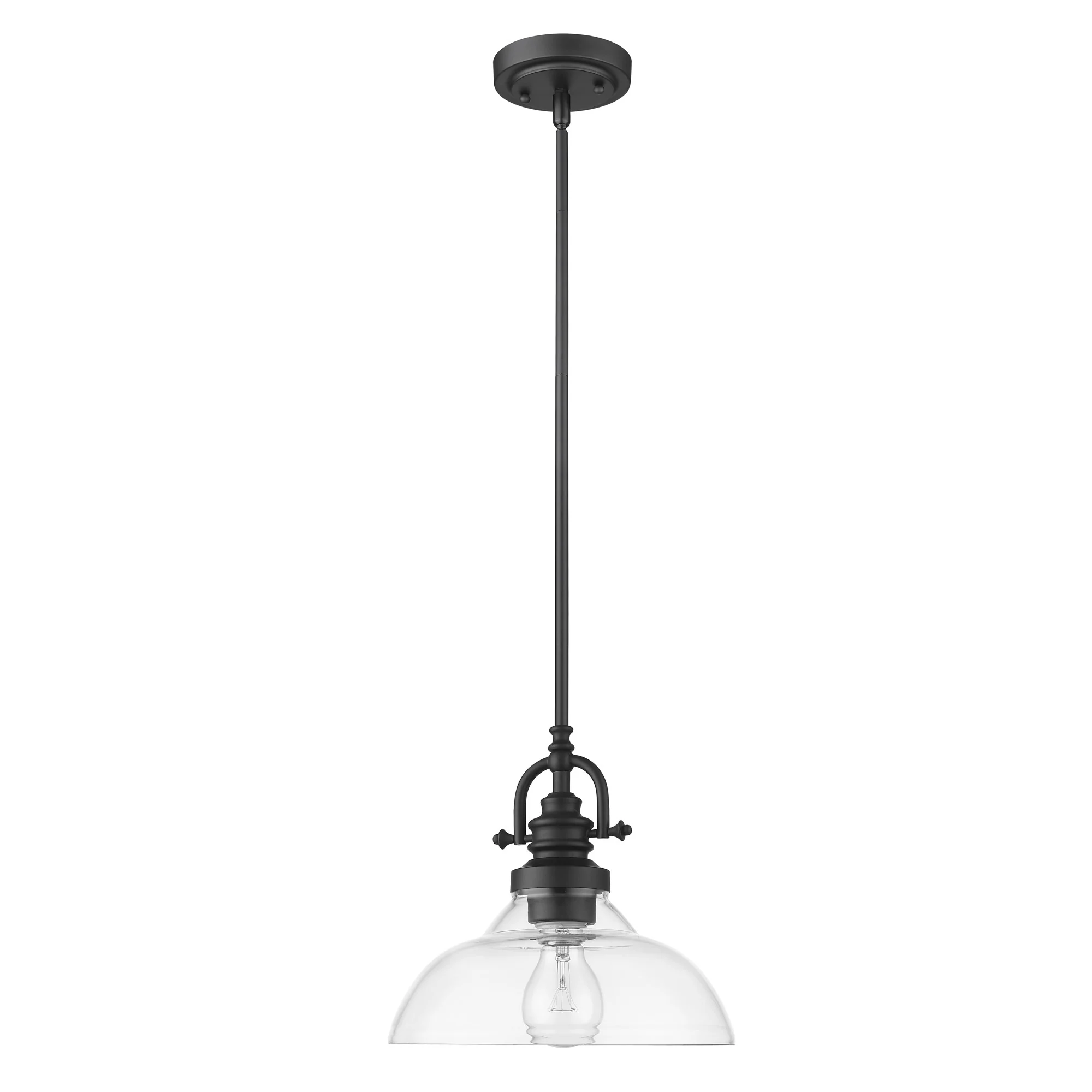 Matte Black Hanging Light with Glass Dome Shade By Homeroots - Image 3