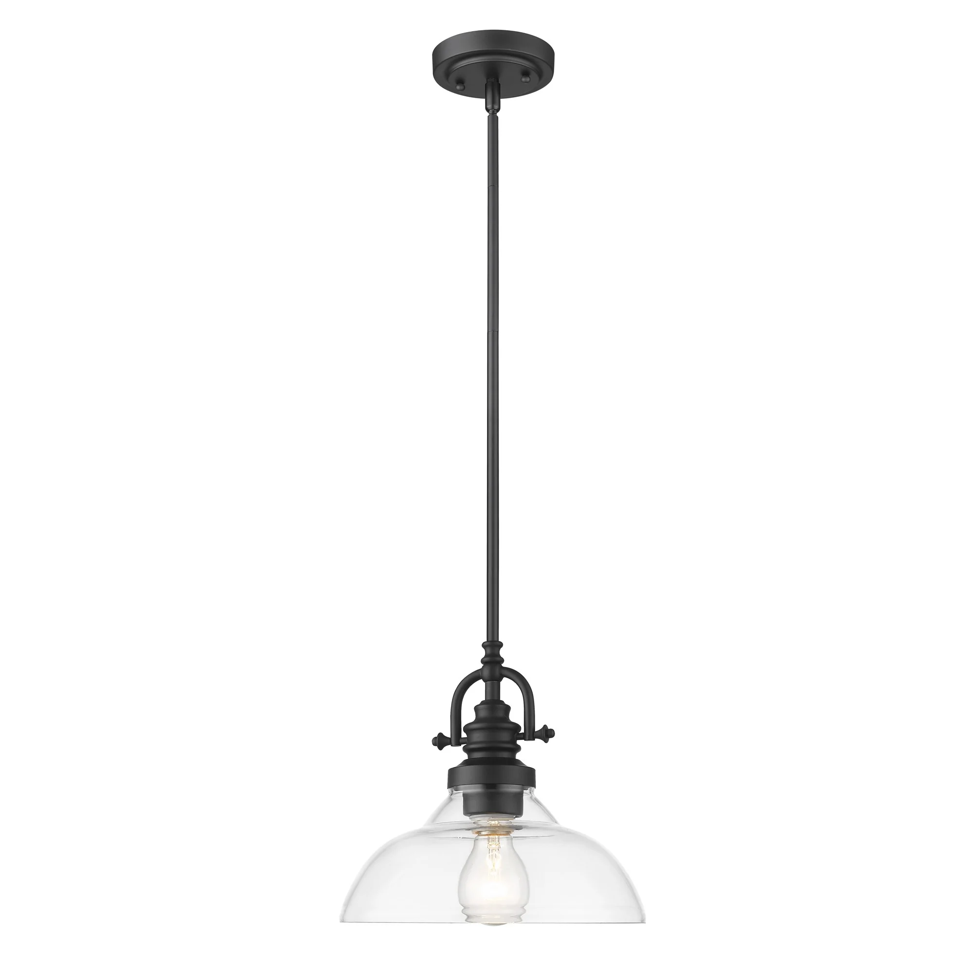 Matte Black Hanging Light with Glass Dome Shade By Homeroots - Image 4