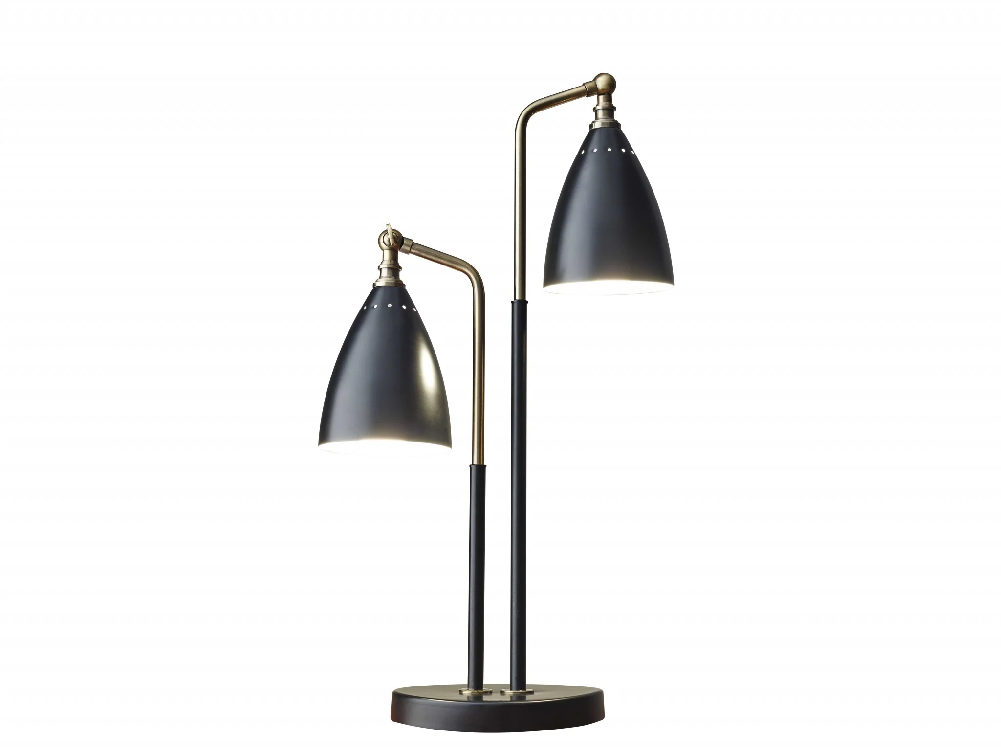 Matte Black Metal and Antique Brass Two Light Adjustable Table Lamp By Homeroots - Image 2