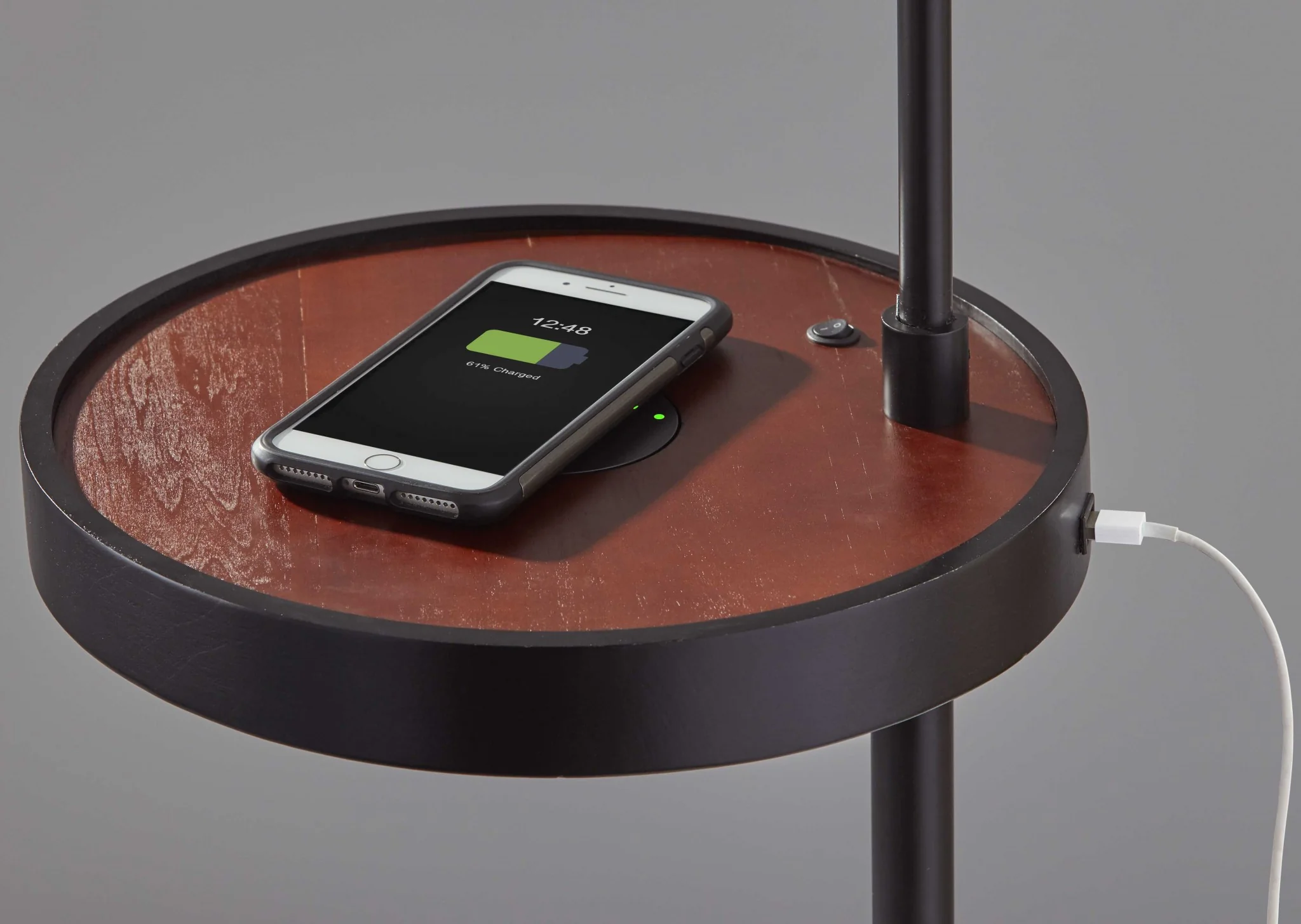Matte Black Metal Floor Lamp With Wireless Charging Task Shelf By Homeroots - 372633 - Image 2