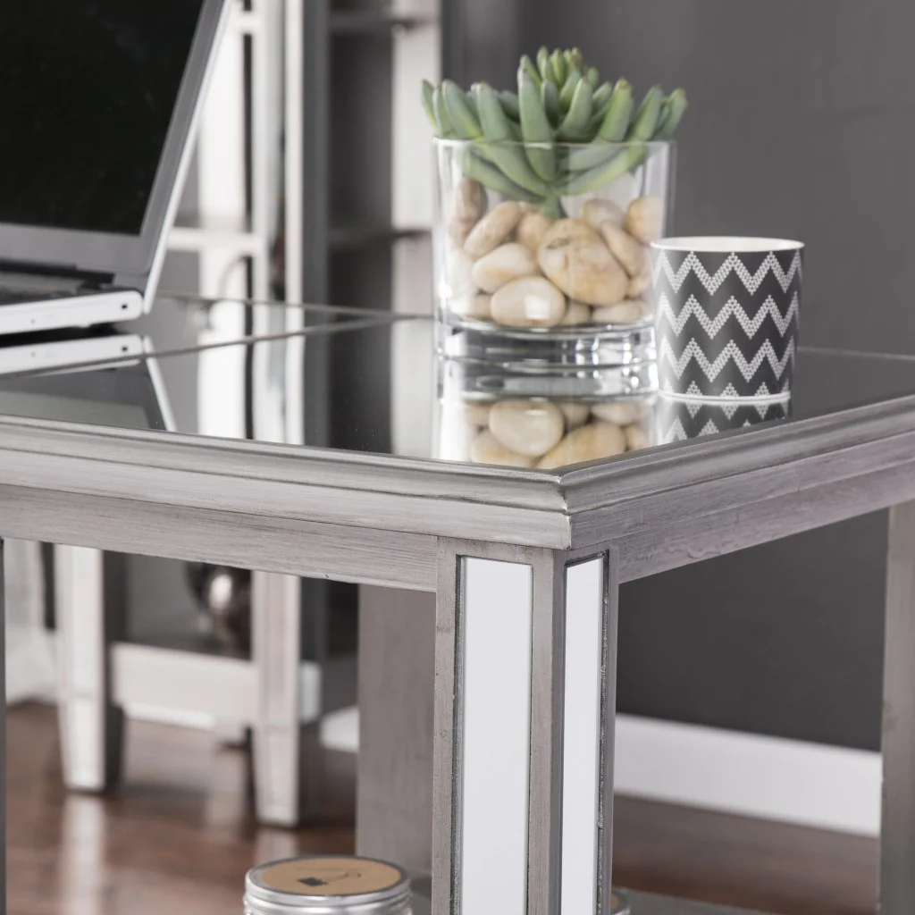 Matte Silver Mirrored Desk By Homeroots - Image 2