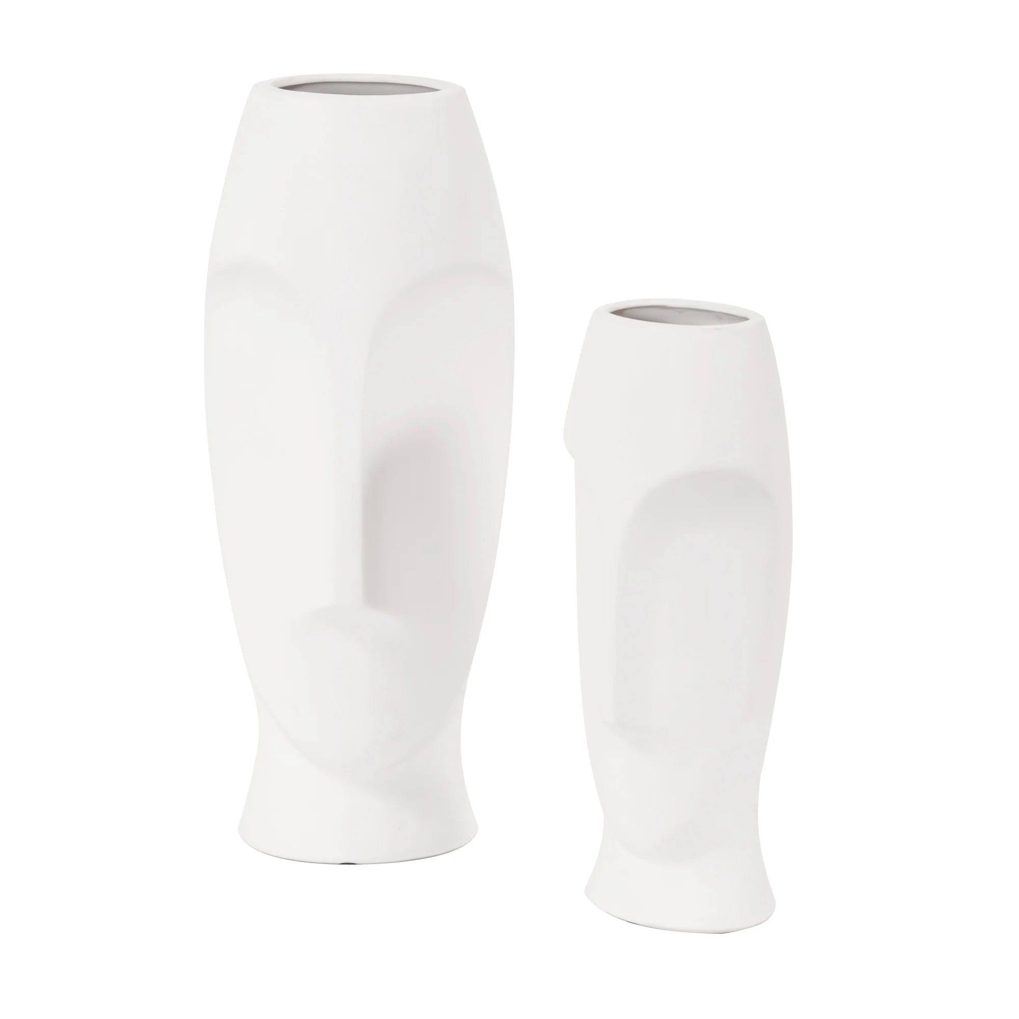 Matte White Ceramic Vase with Abstract Faces By Homeroots - Image 2