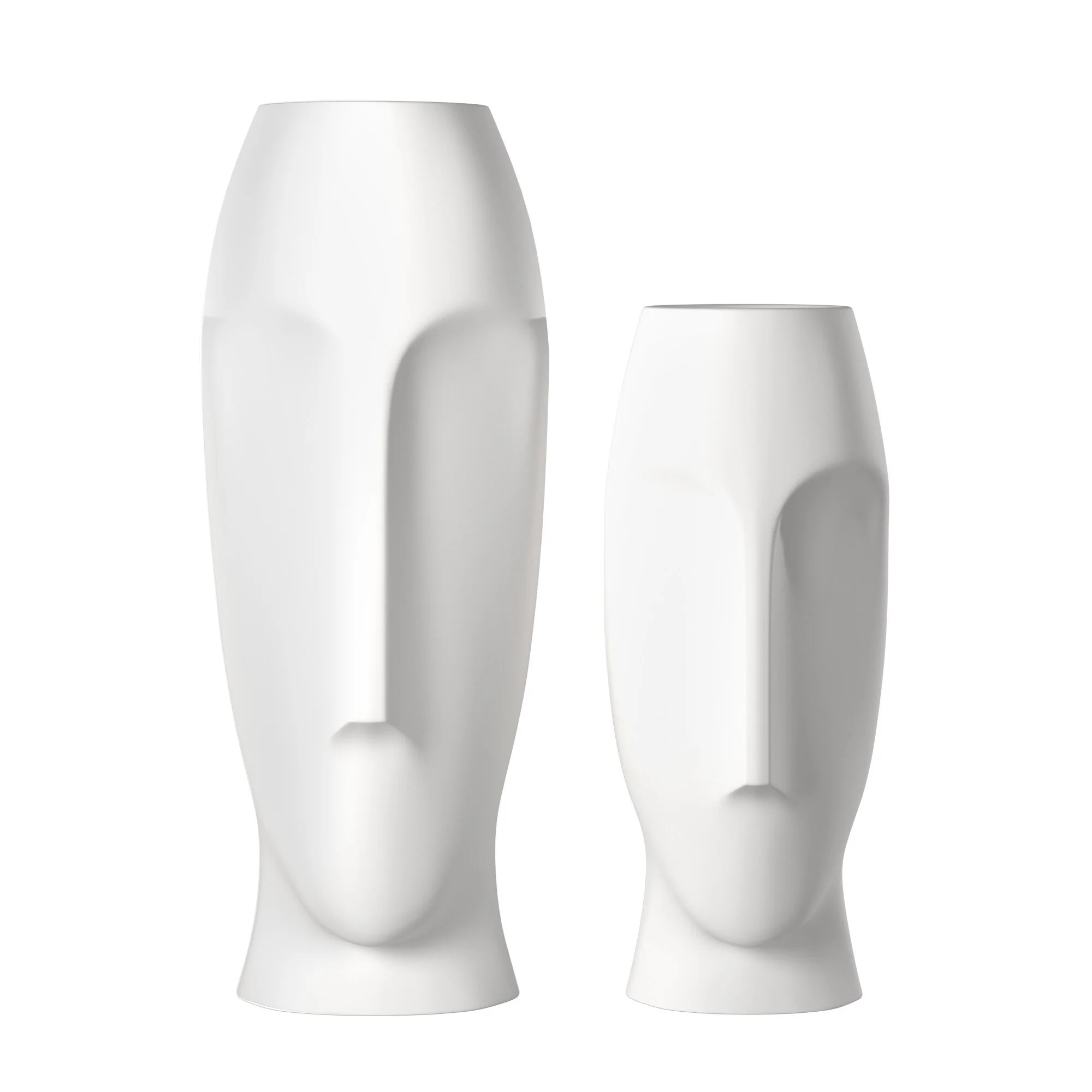 Matte White Ceramic Vase with Abstract Faces By Homeroots - Image 3