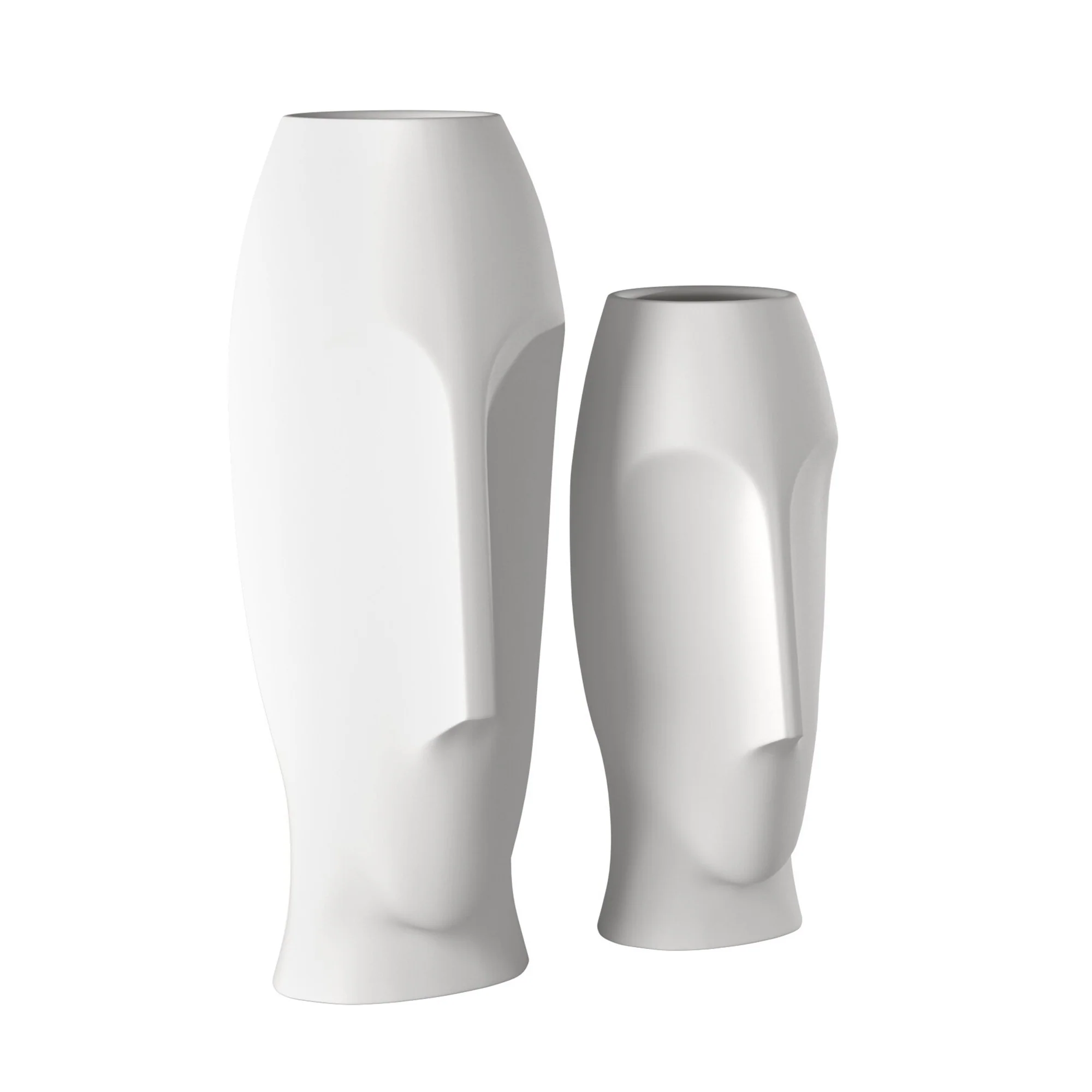 Matte White Ceramic Vase with Abstract Faces By Homeroots - Image 4