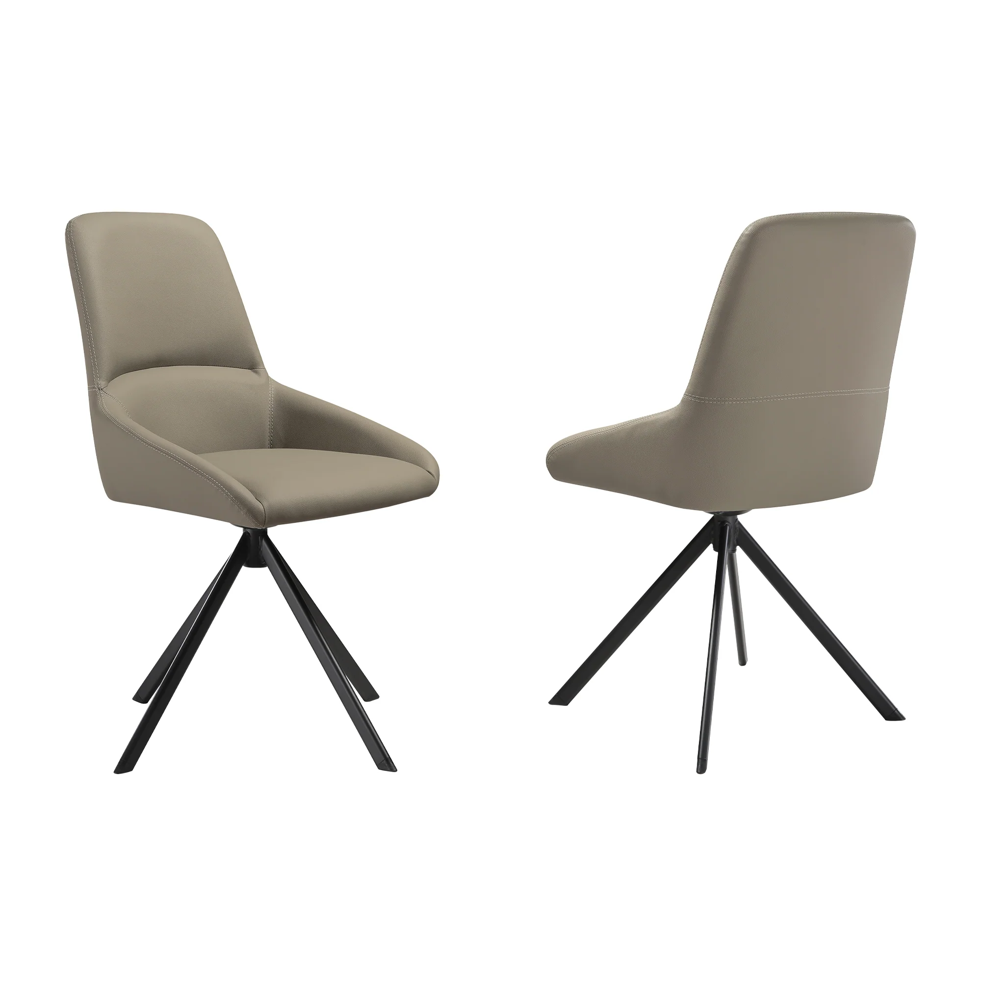 Maverick Swivel Upholstered Dining Chair in Taupe Gray Faux Leather with Black Metal Legs - Set of 2 By Armen Living - Image 3