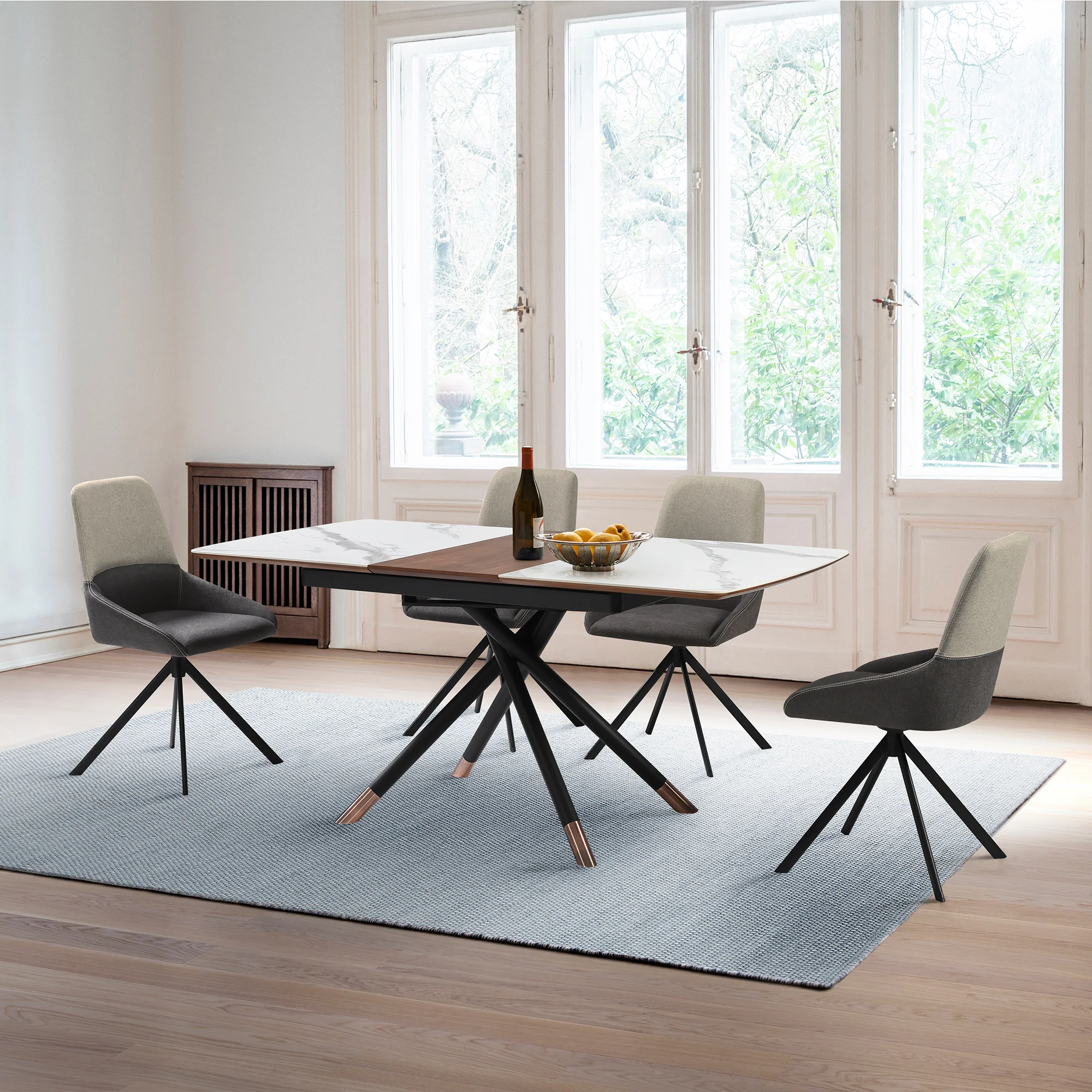 Maverick Swivel Upholstered Dining Chair in Two-Tone Fabric Gray with Black Metal Legs - Set of 2 By Armen Living - Image 2