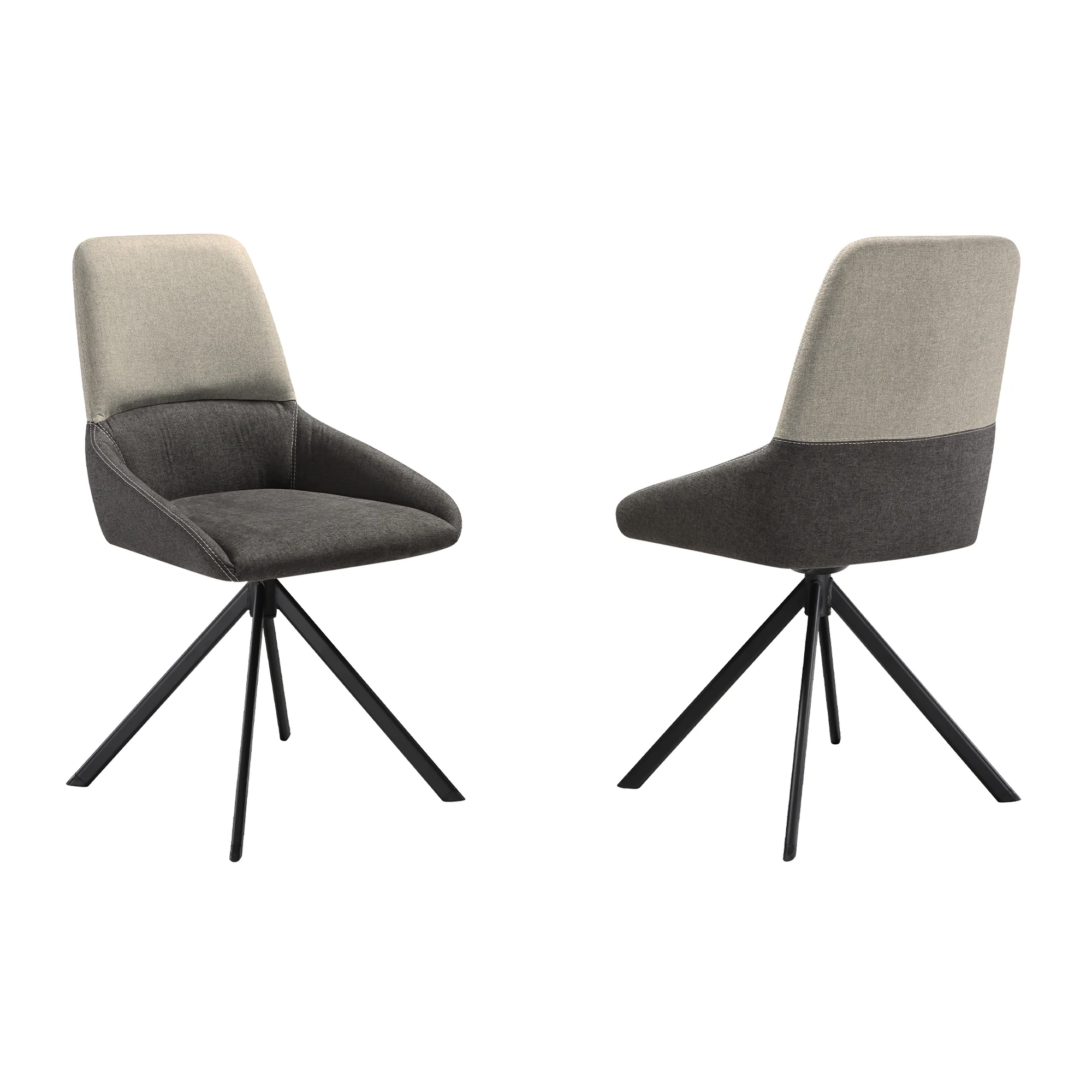 Maverick Swivel Upholstered Dining Chair in Two-Tone Fabric Gray with Black Metal Legs - Set of 2 By Armen Living - Image 3