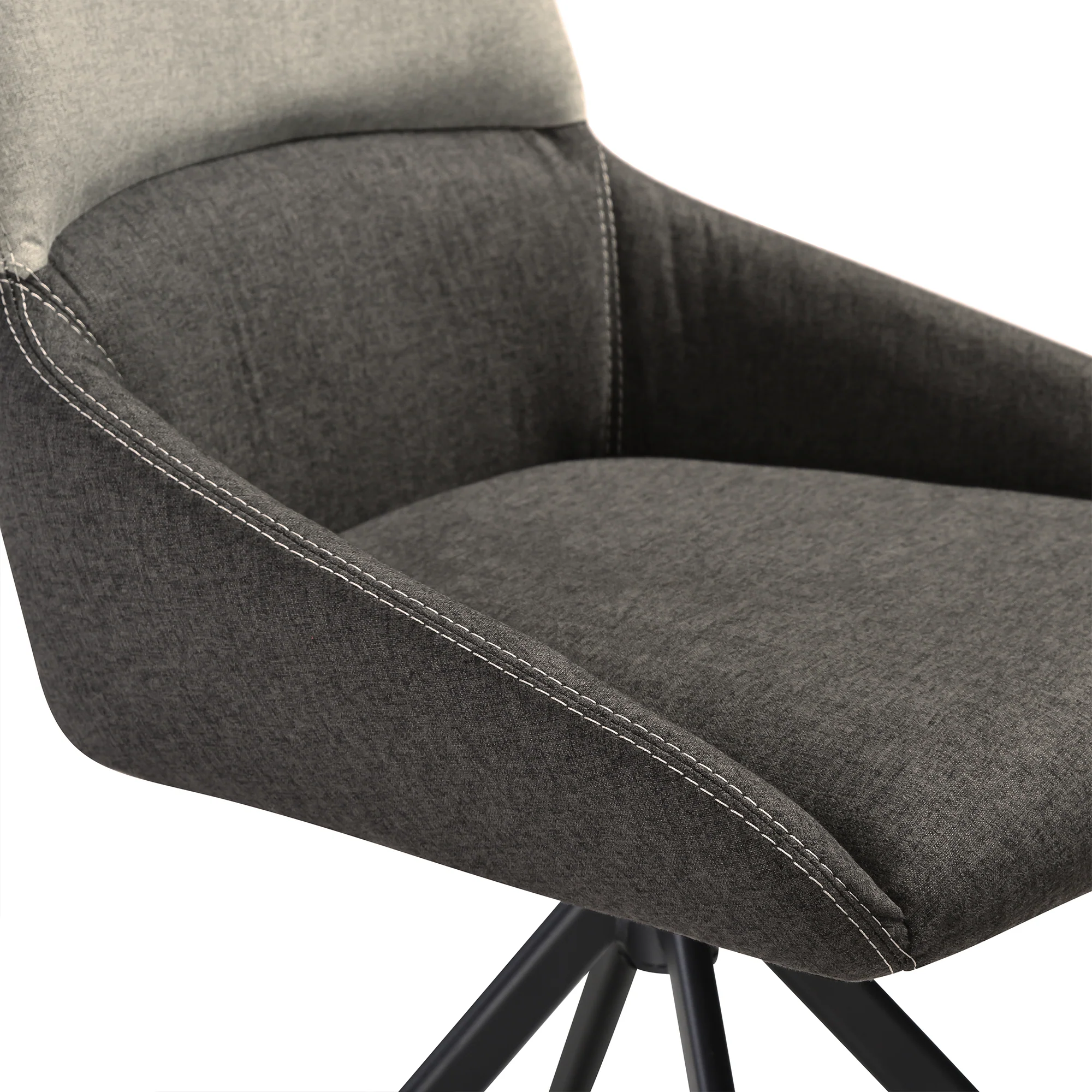 Maverick Swivel Upholstered Dining Chair in Two-Tone Fabric Gray with Black Metal Legs - Set of 2 By Armen Living - Image 8