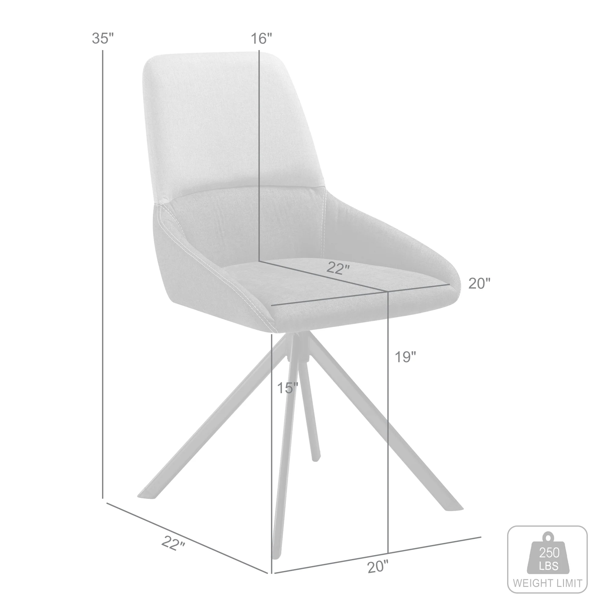 Maverick Swivel Upholstered Dining Chair in Two-Tone Fabric Gray with Black Metal Legs - Set of 2 By Armen Living - Image 9