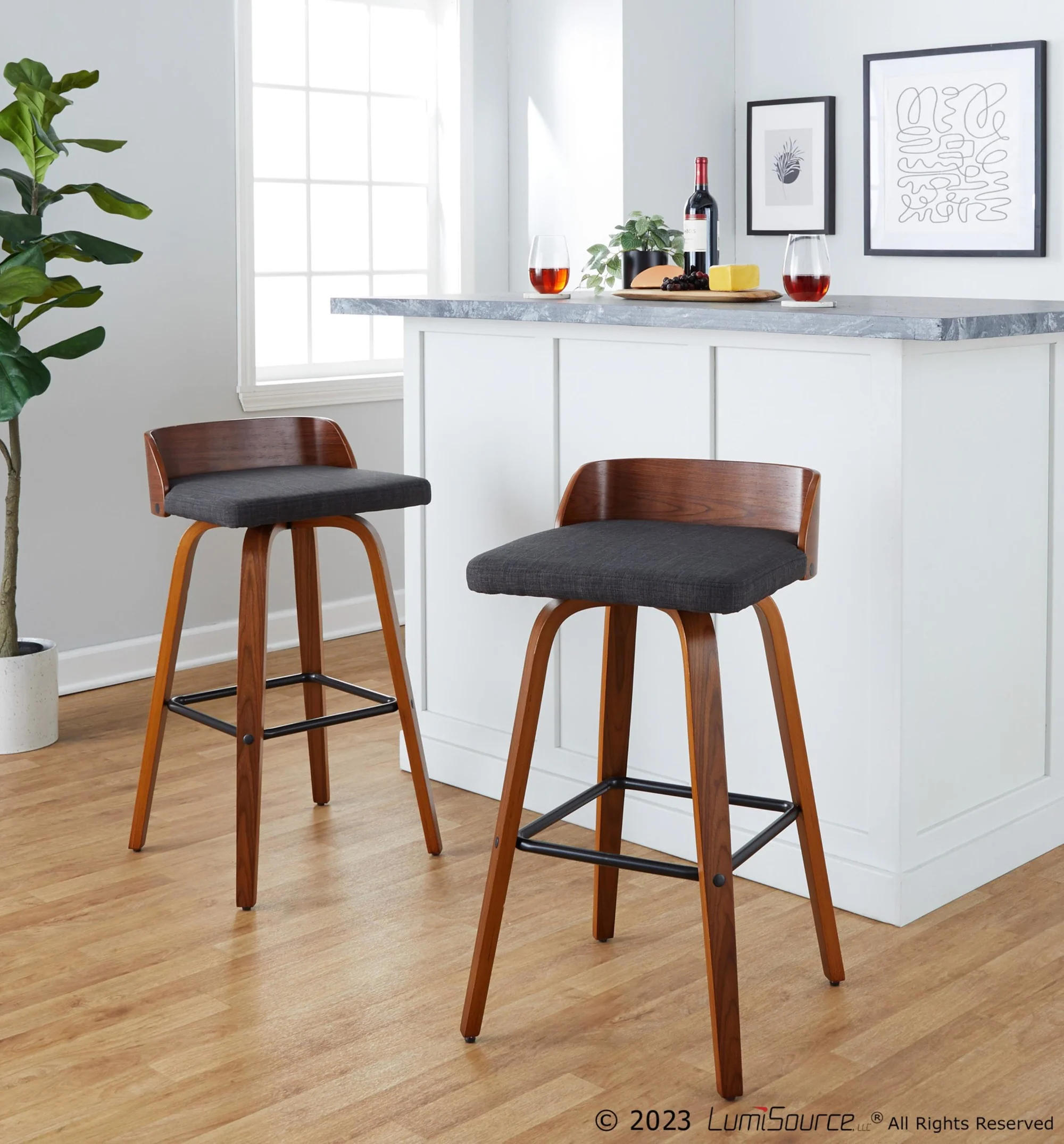 Maya 30" Fixed-Height Barstool - Set of 2 By LumiSource - B30-MAYAFB-GRTZX2 WLWLCHAR2 - Image 3