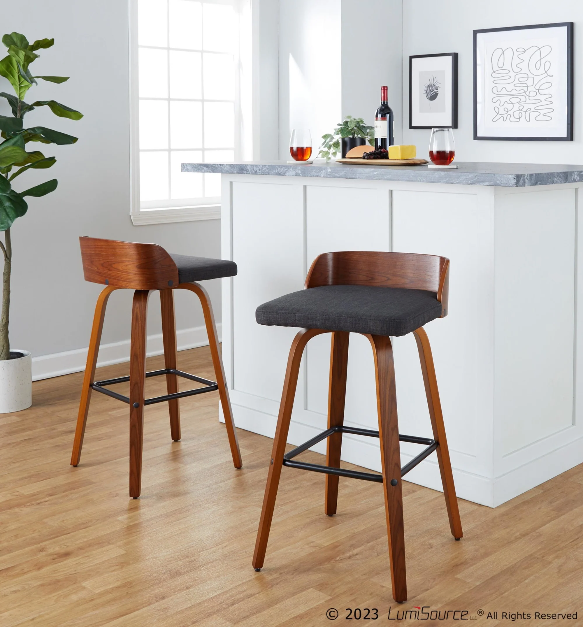 Maya 30" Fixed-Height Barstool - Set of 2 By LumiSource - B30-MAYAFB-GRTZX2 WLWLCHAR2 - Image 4