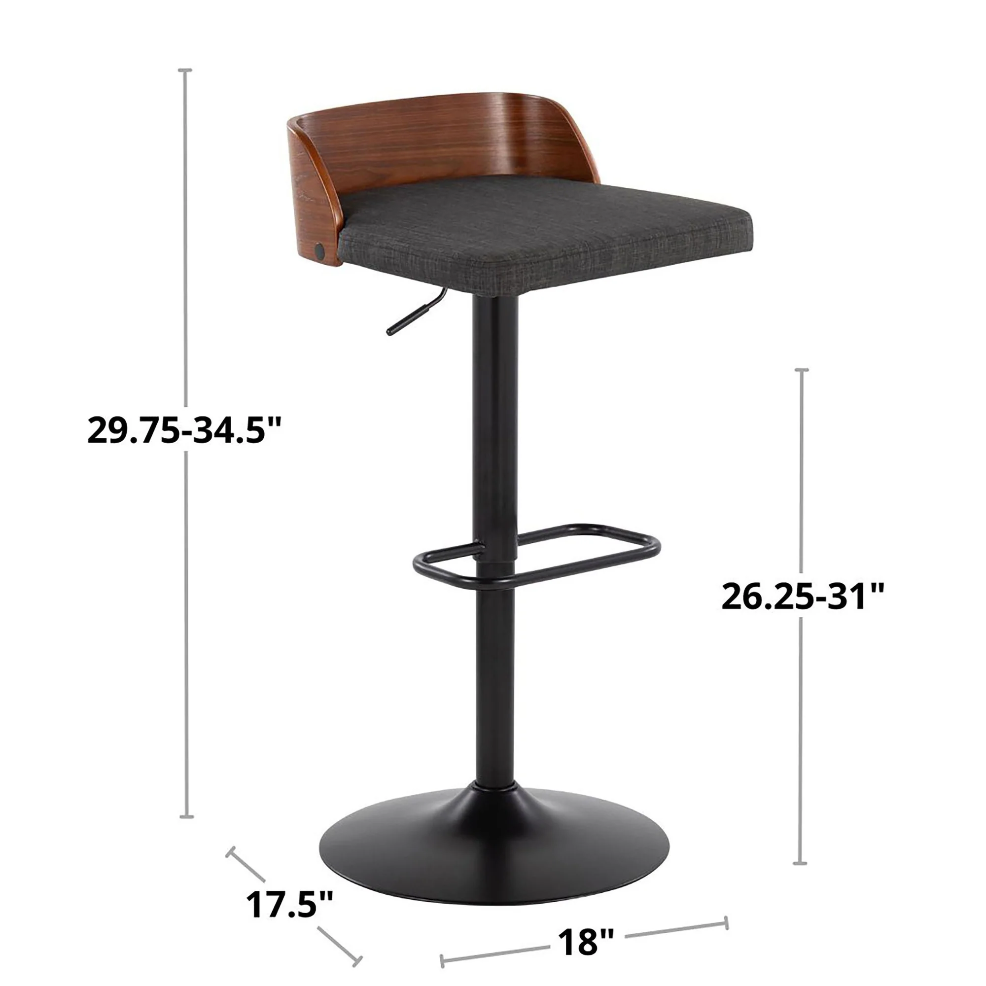 Maya Adjustable Barstool - Set of 2 By LumiSource - BS-MAYAFB-RR2 CHRWLCHAR2 - Image 10