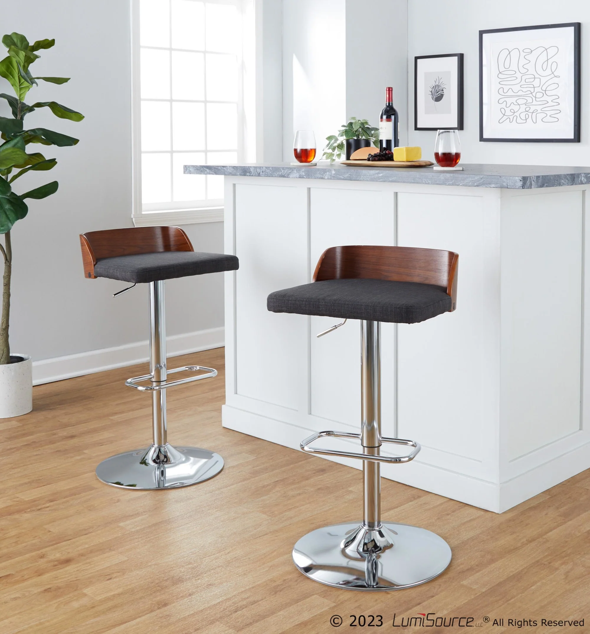 Maya Adjustable Barstool - Set of 2 By LumiSource - BS-MAYAFB-RR2 CHRWLCHAR2 - Image 4