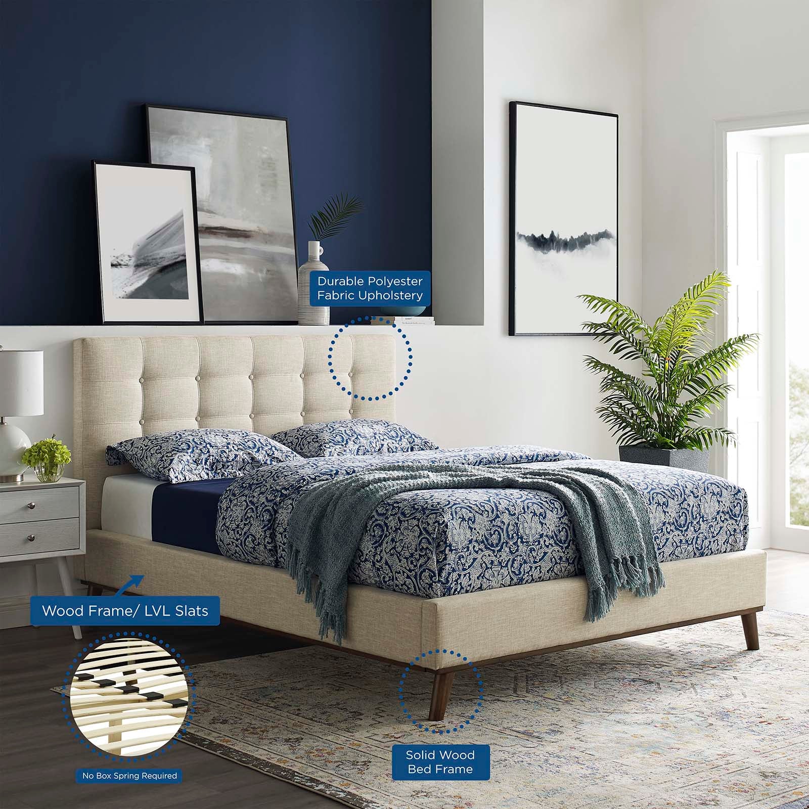 McKenzie Queen Biscuit Tufted Upholstered Fabric Platform Bed By Modway - MOD-6005 - Image 6