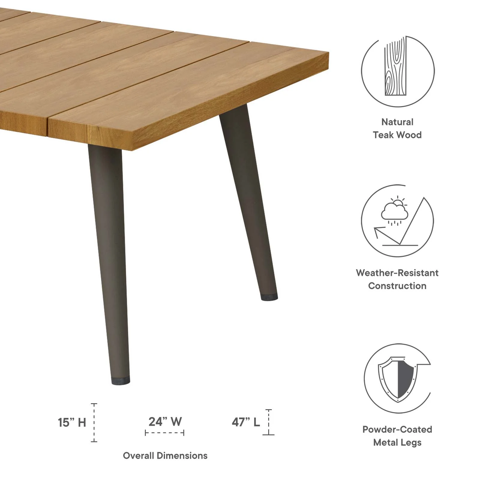 Meadow Outdoor Patio Teak Wood Coffee Table By Modway - EEI-4992 - Image 4
