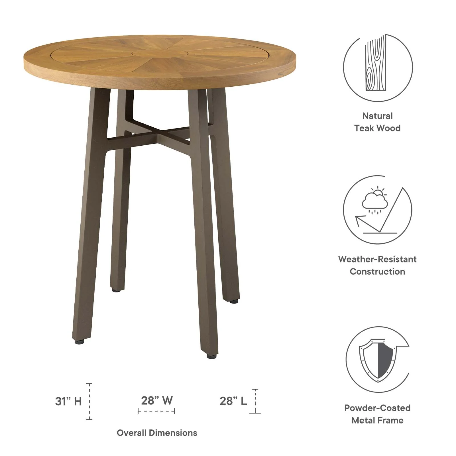 Meadow Outdoor Patio Teak Wood Dining Table By Modway - EEI-5312 - Image 4