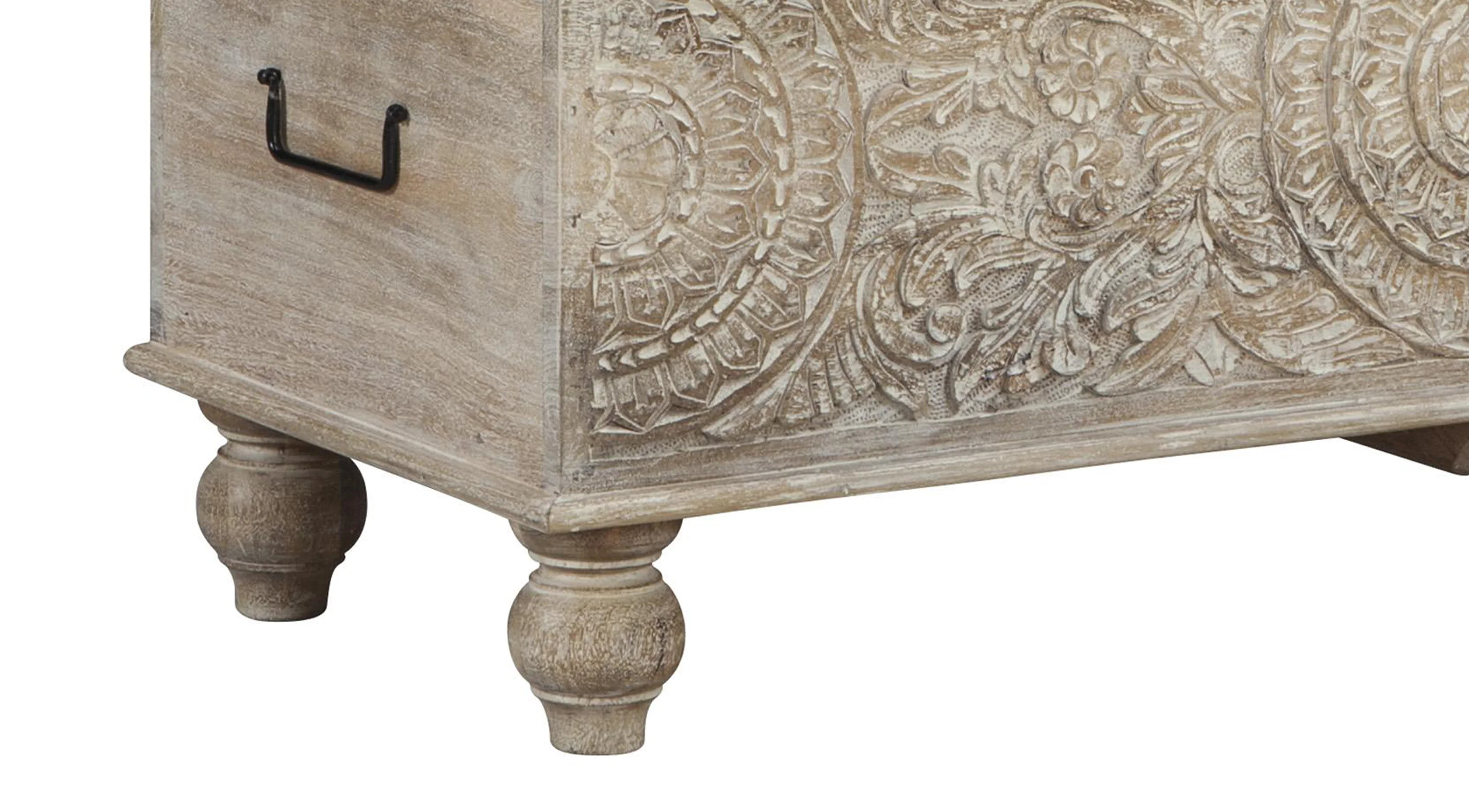 Medallion Pattern Wooden Storage Bench With Hinged Opening, White By Benzara - Image 4