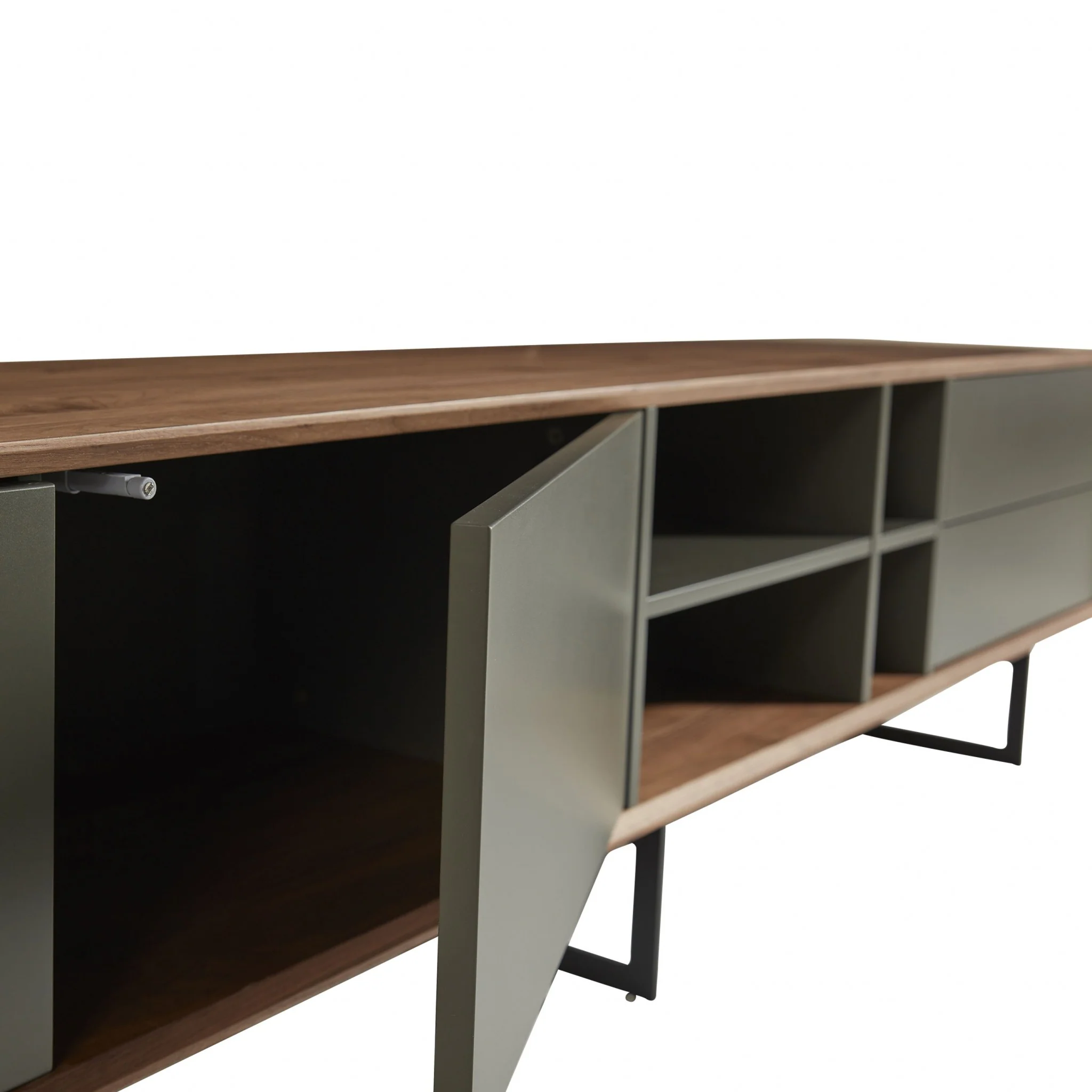 Media TV Stand in Walnut and Dark Gray By Homeroots - Image 3