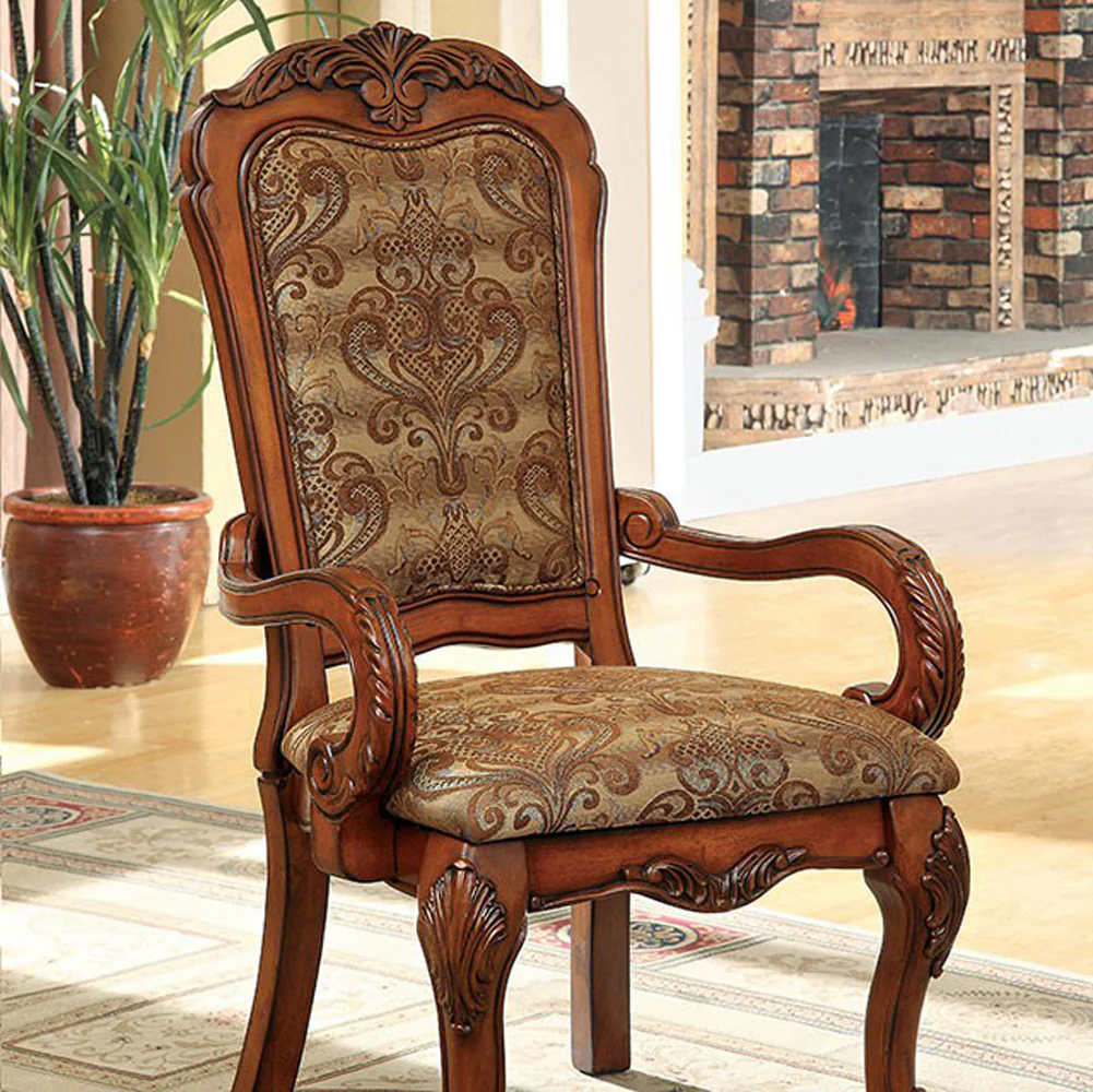 Medieve Arm Chair Seat - Cal Foam, Antique Oak Finish, Set Of Two By Benzara - Image 3
