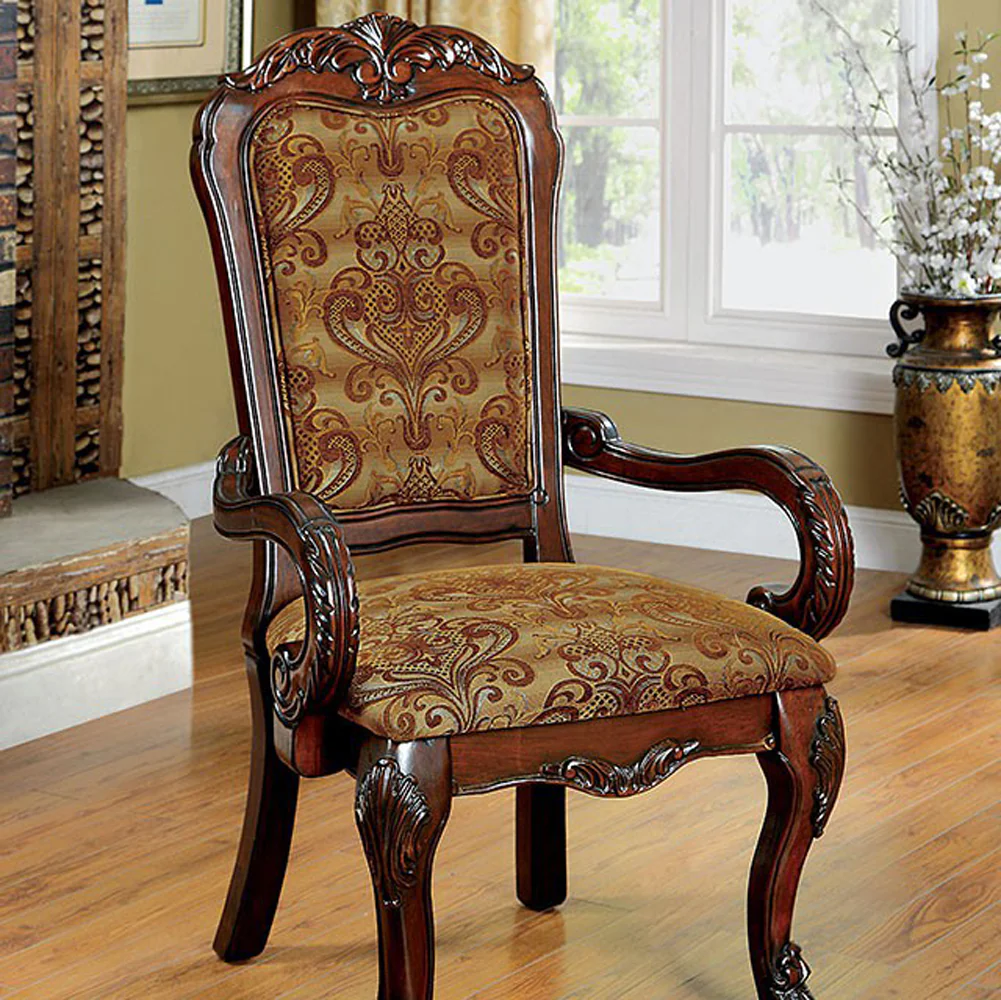 Medieve Traditional Arm Chair, Cherry Finish, Set Of 2 By Benzara - Image 3