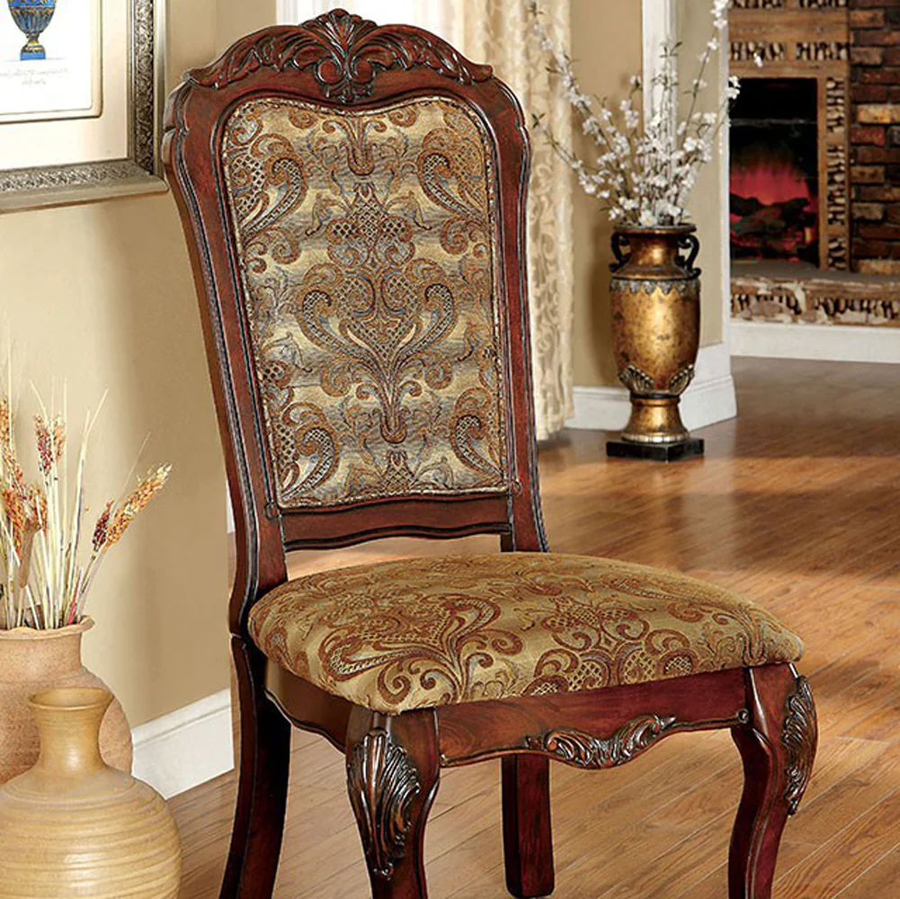 Medieve Traditional Side Chair, Cherry Finish, Set Of Two By Benzara - Image 2