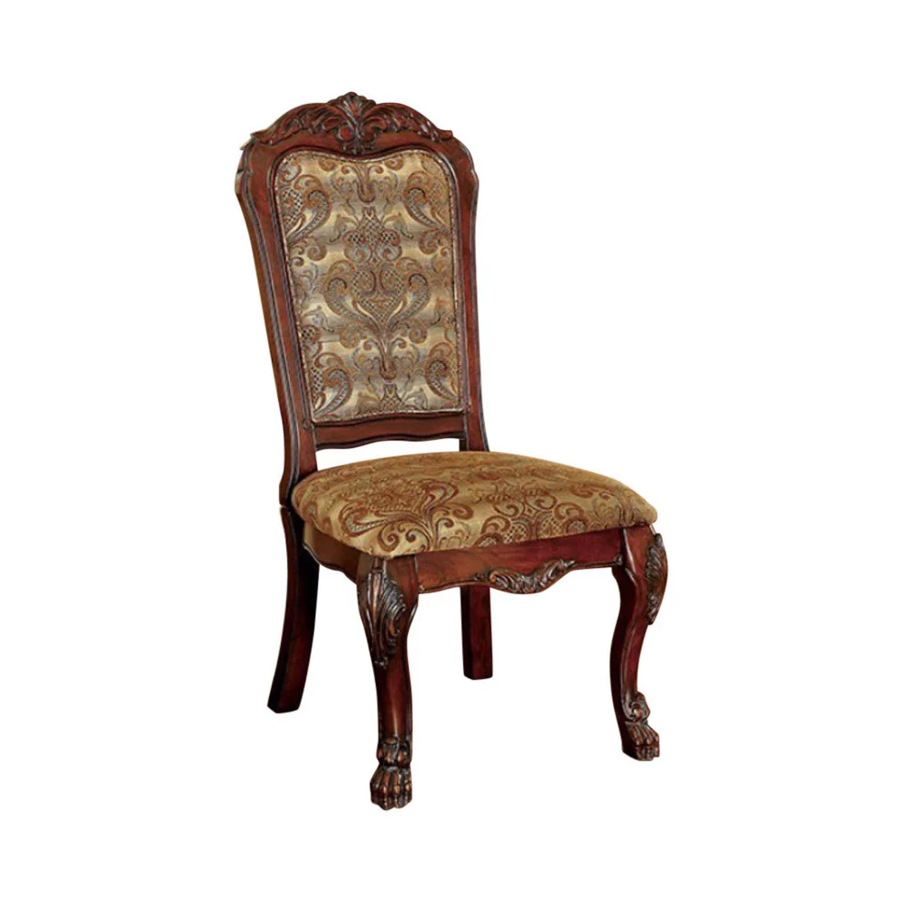 Medieve Traditional Side Chair, Cherry Finish, Set Of Two By Benzara - Image 3