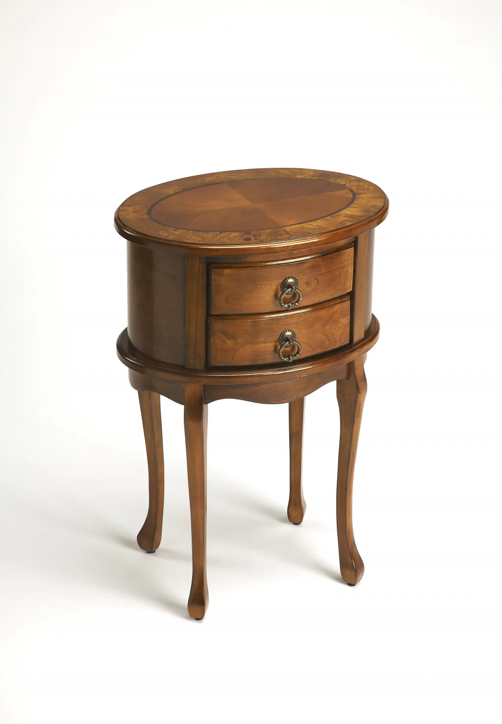 Medium Brown And Olive Ash Manufactured Wood Oval End Table With Two Drawers By Homeroots - Image 2