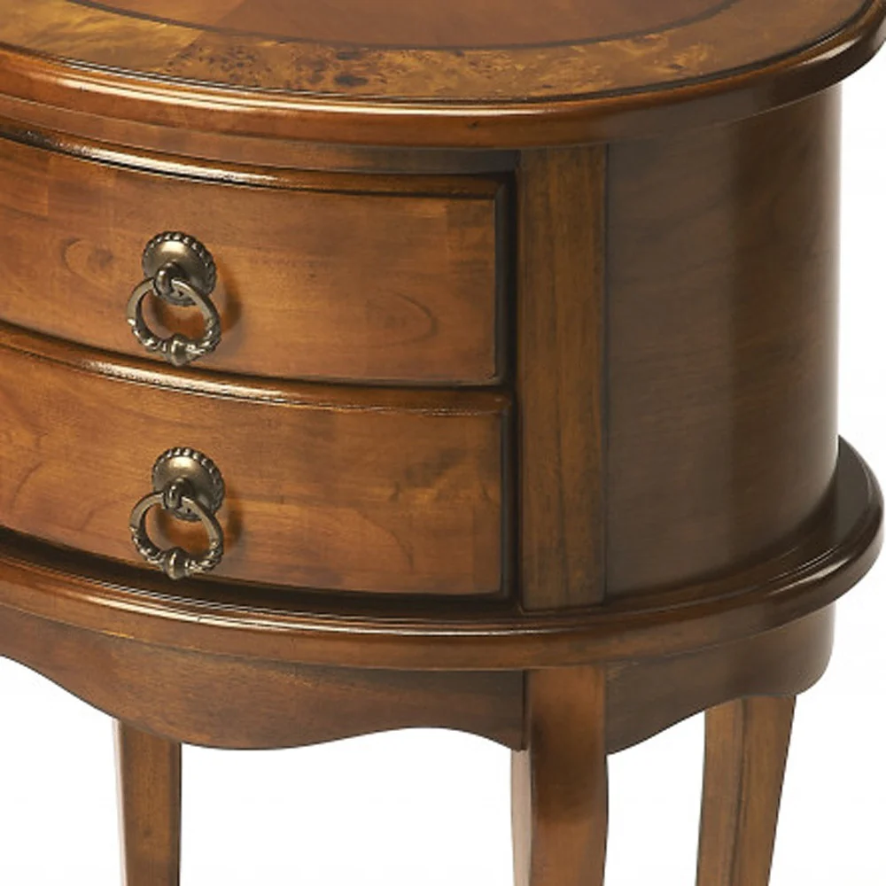 Medium Brown And Olive Ash Manufactured Wood Oval End Table With Two Drawers By Homeroots - Image 5
