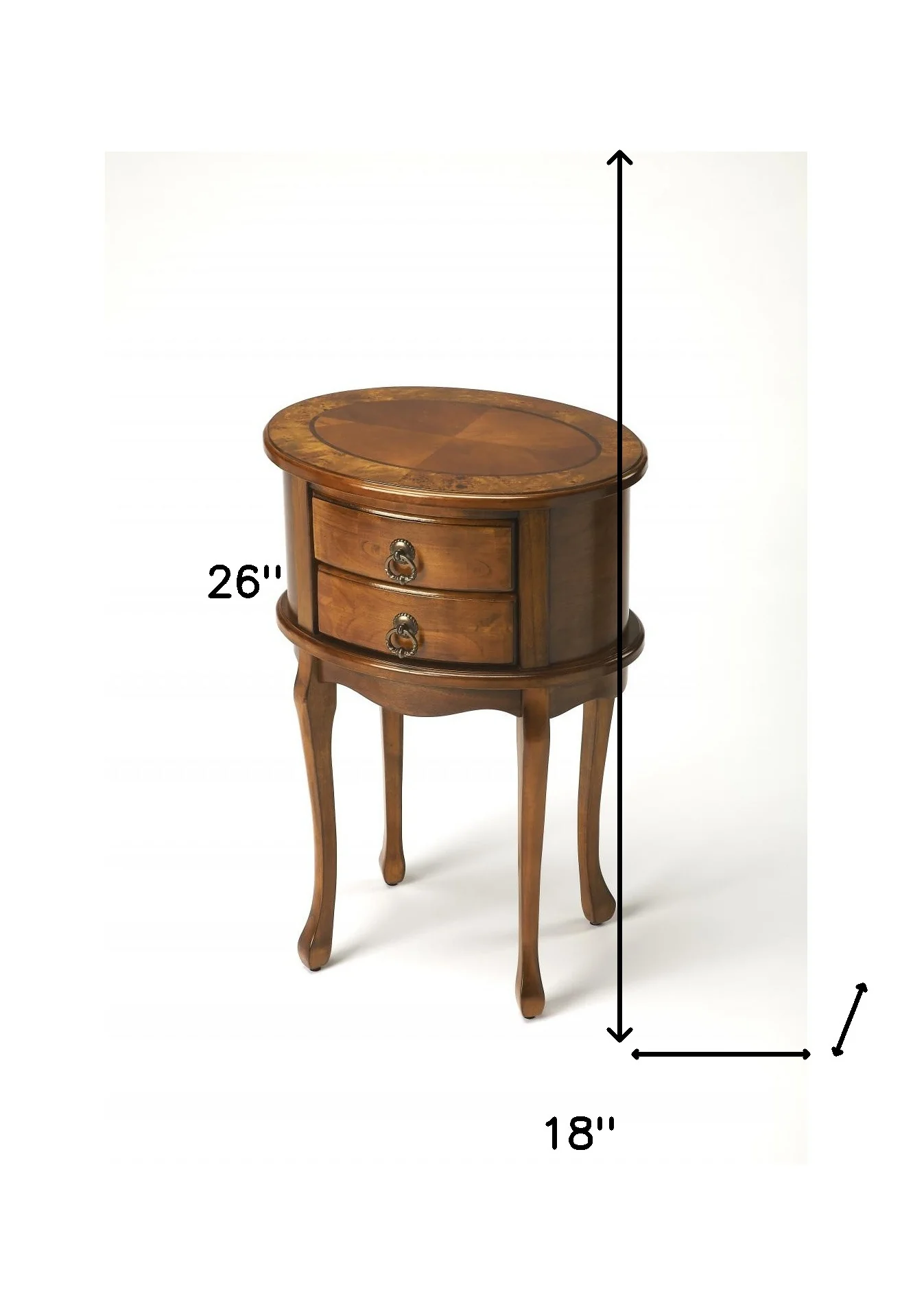 Medium Brown And Olive Ash Manufactured Wood Oval End Table With Two Drawers By Homeroots - Image 6