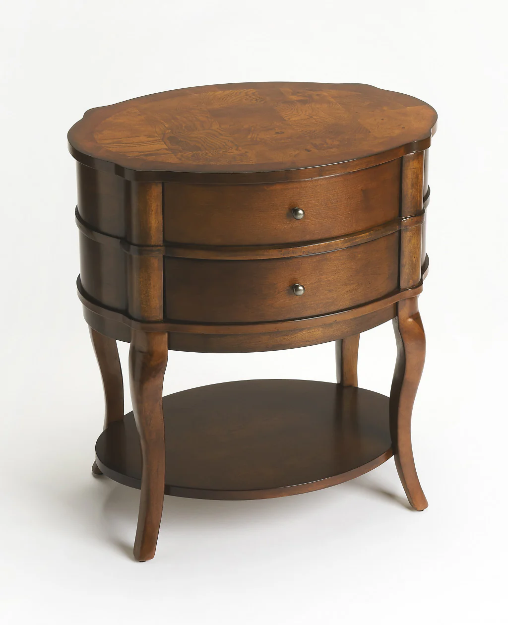 Medium Brown And Umber Solid And Manufactured Wood Oval End Table With Two Drawers And Shelf By Homeroots - Image 2