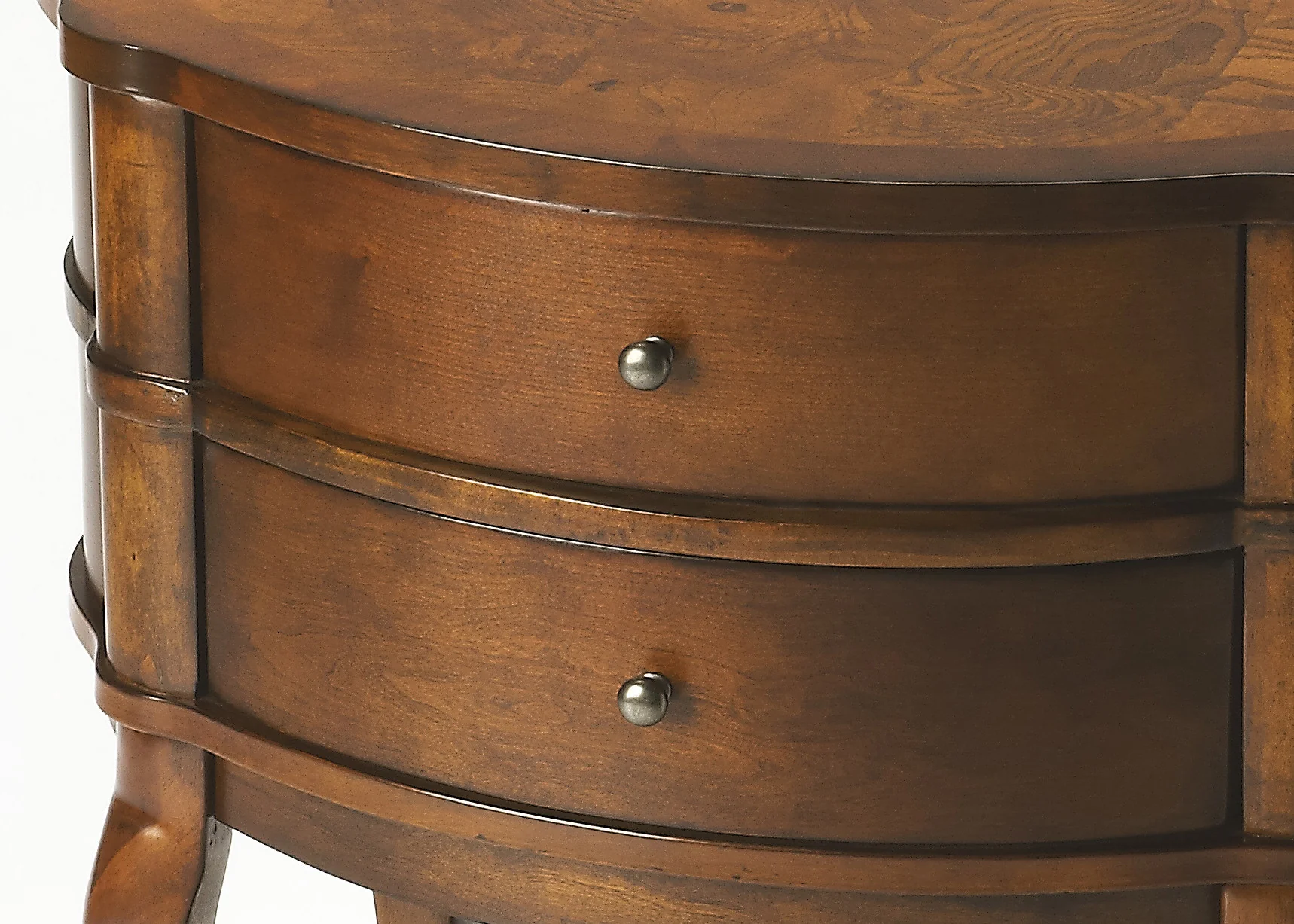 Medium Brown And Umber Solid And Manufactured Wood Oval End Table With Two Drawers And Shelf By Homeroots - Image 3