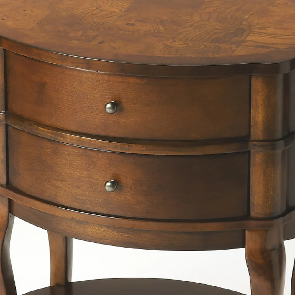 Medium Brown And Umber Solid And Manufactured Wood Oval End Table With Two Drawers And Shelf By Homeroots - Image 6