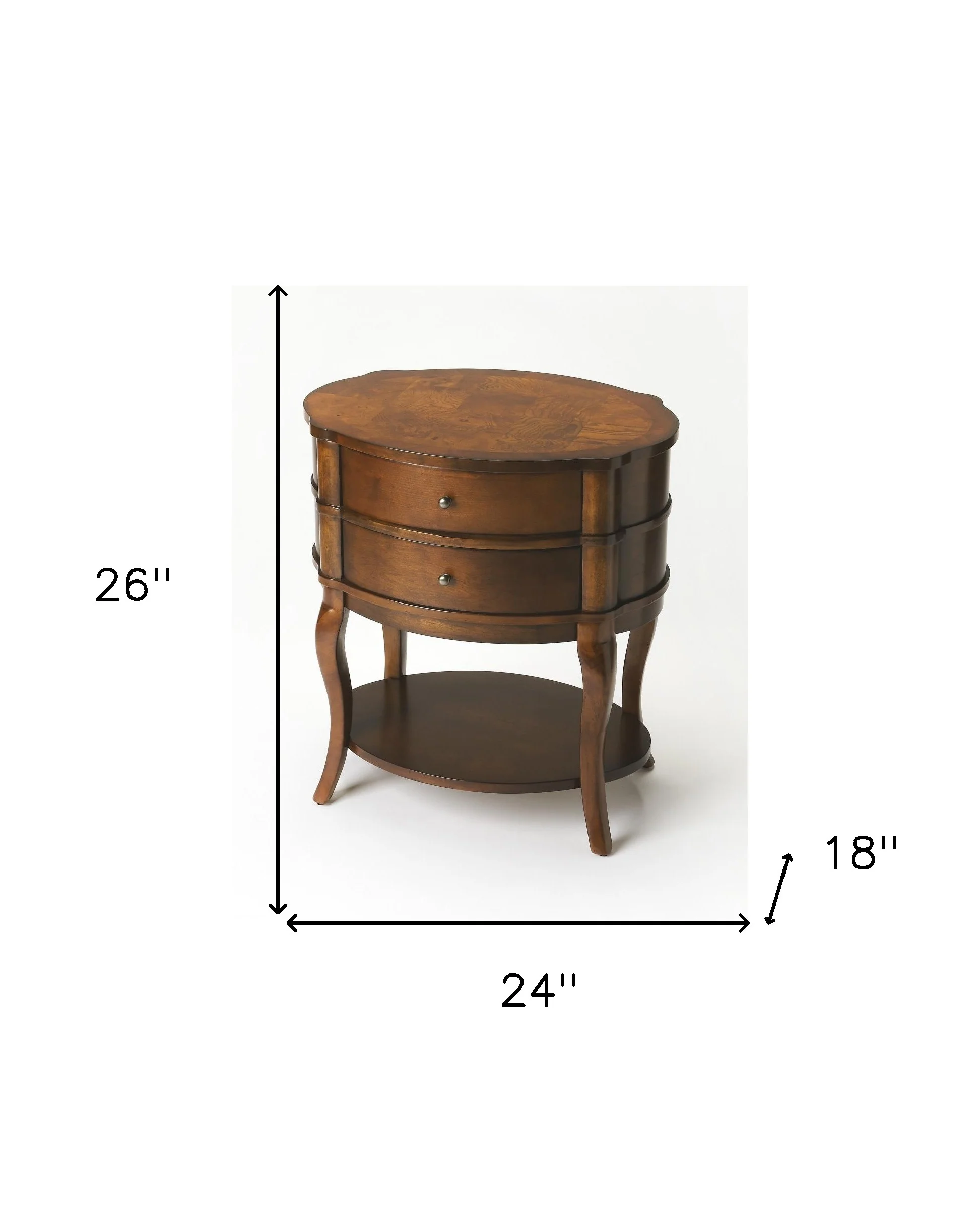 Medium Brown And Umber Solid And Manufactured Wood Oval End Table With Two Drawers And Shelf By Homeroots - Image 7