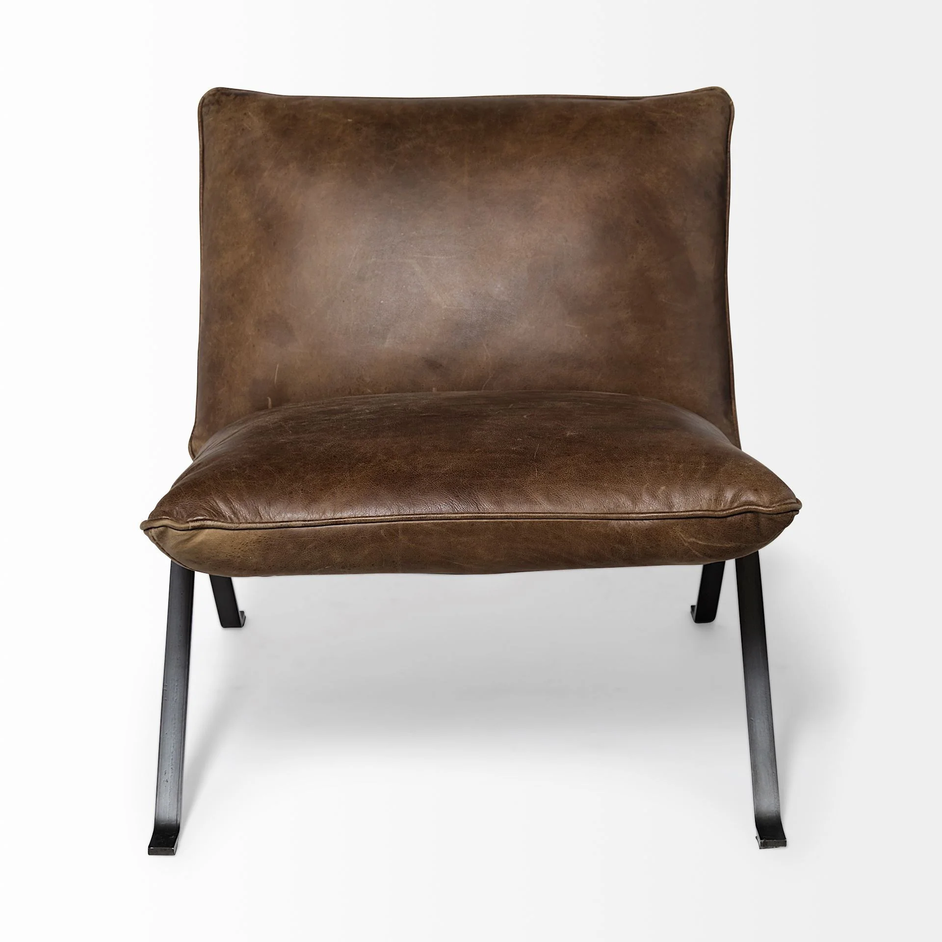 Medium Brown Leather Cushion Seat Accent Chair Solid Iron Base By Homeroots - Image 2