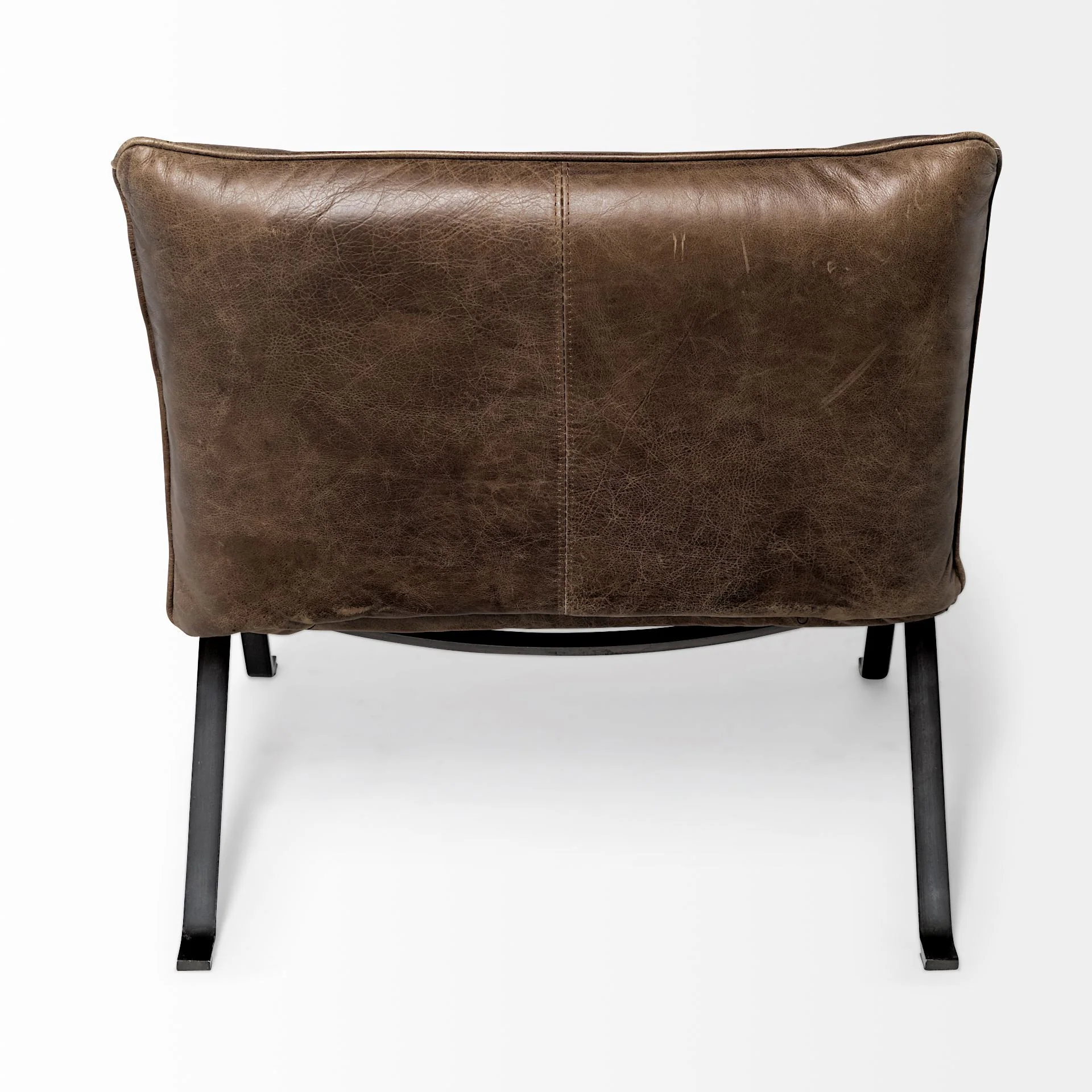 Medium Brown Leather Cushion Seat Accent Chair Solid Iron Base By Homeroots - Image 4