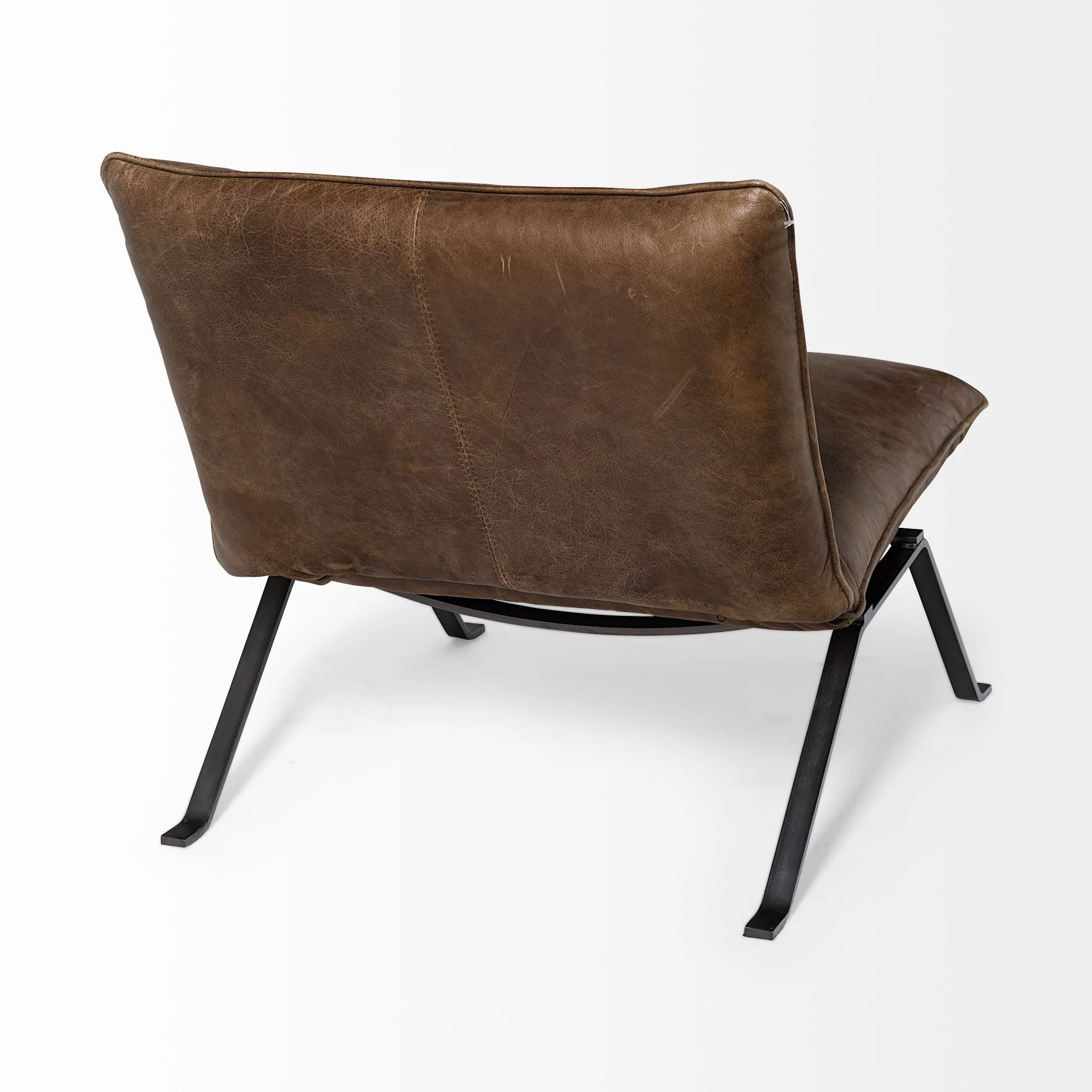 Medium Brown Leather Cushion Seat Accent Chair Solid Iron Base By Homeroots - Image 5