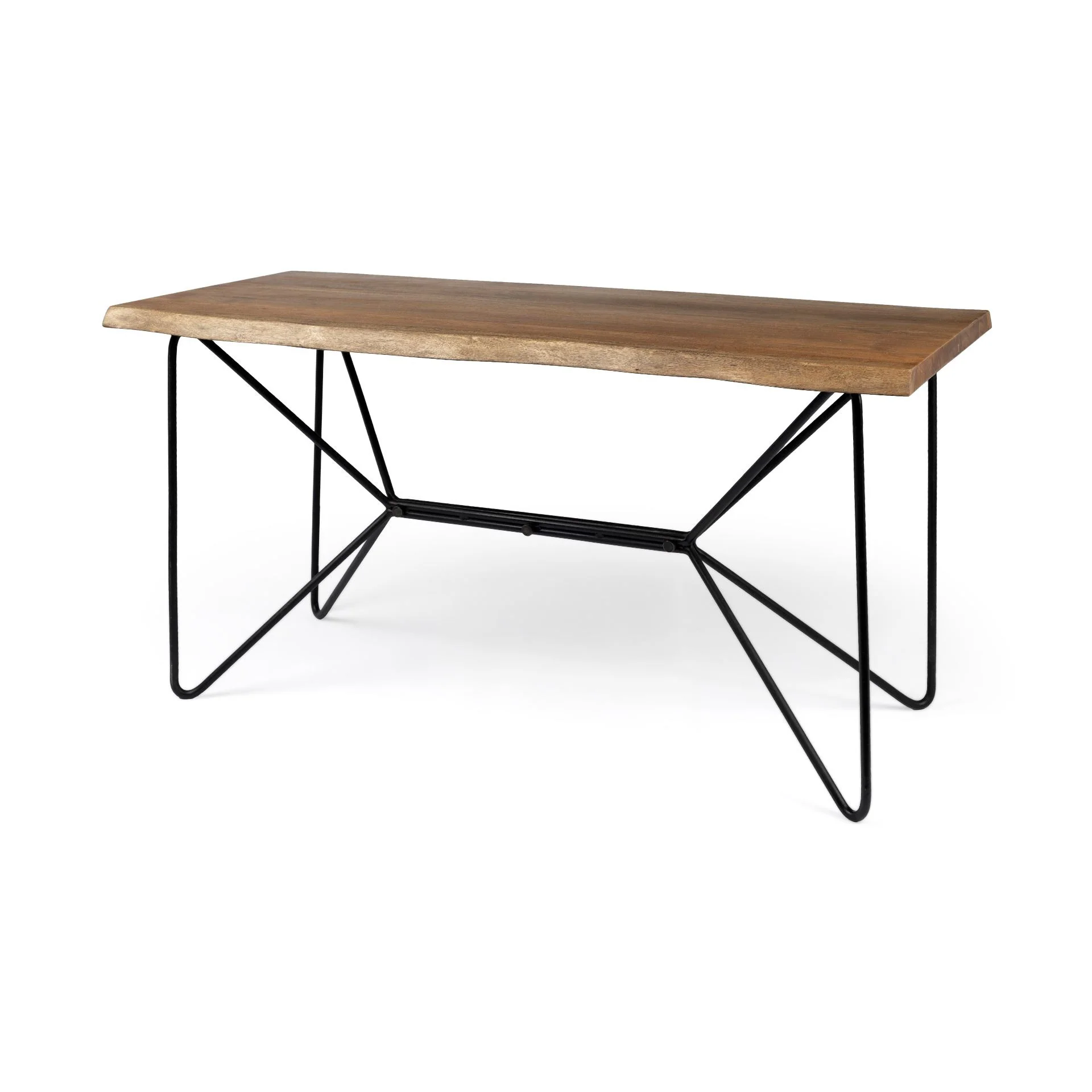 Medium Brown Live Edge Acacia Wood Finish Office Desk With Black Matte Butterfly Wing Shaped Base By Homeroots - Image 2